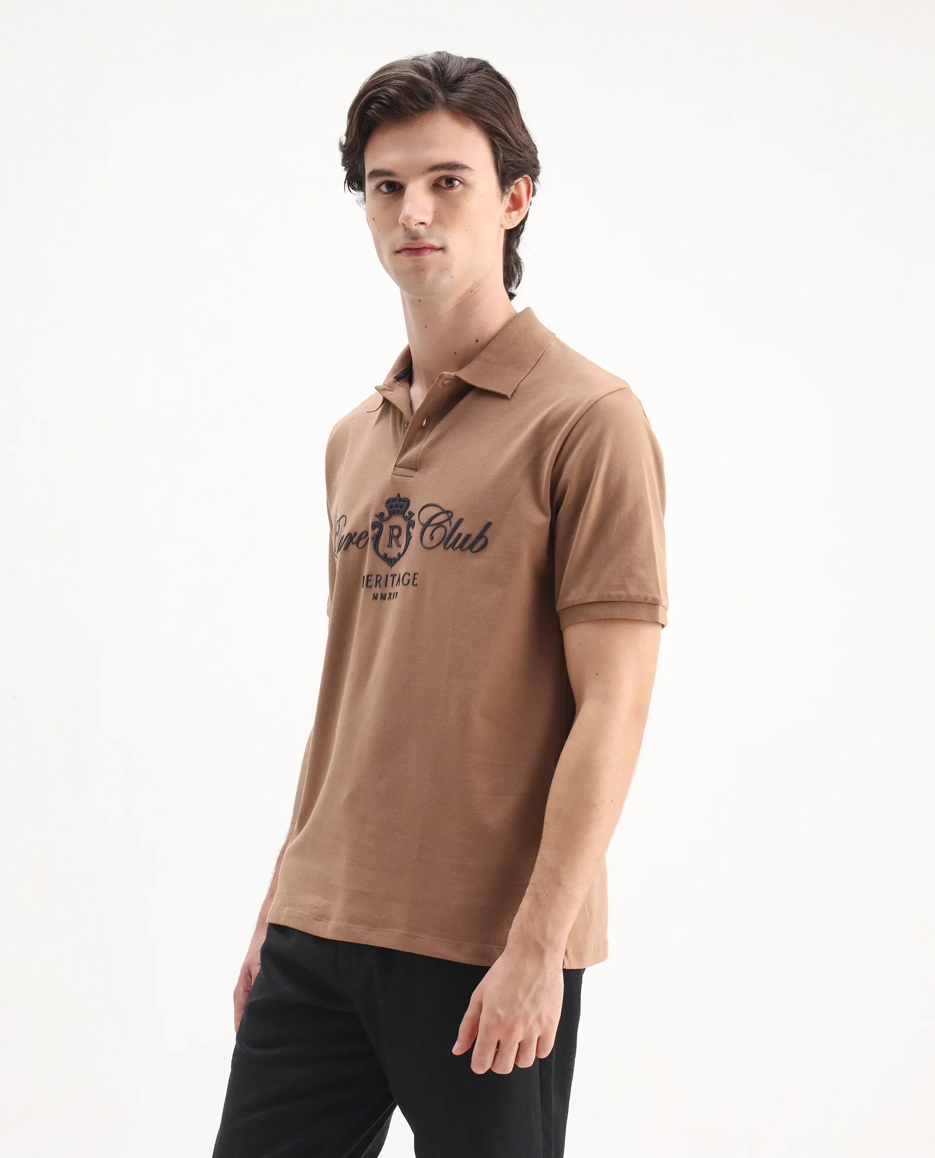 Rare Rabbit Men's Rem Light Brown Cotton Graphic Print Regular Fit Half Sleeve Polo - Image 5