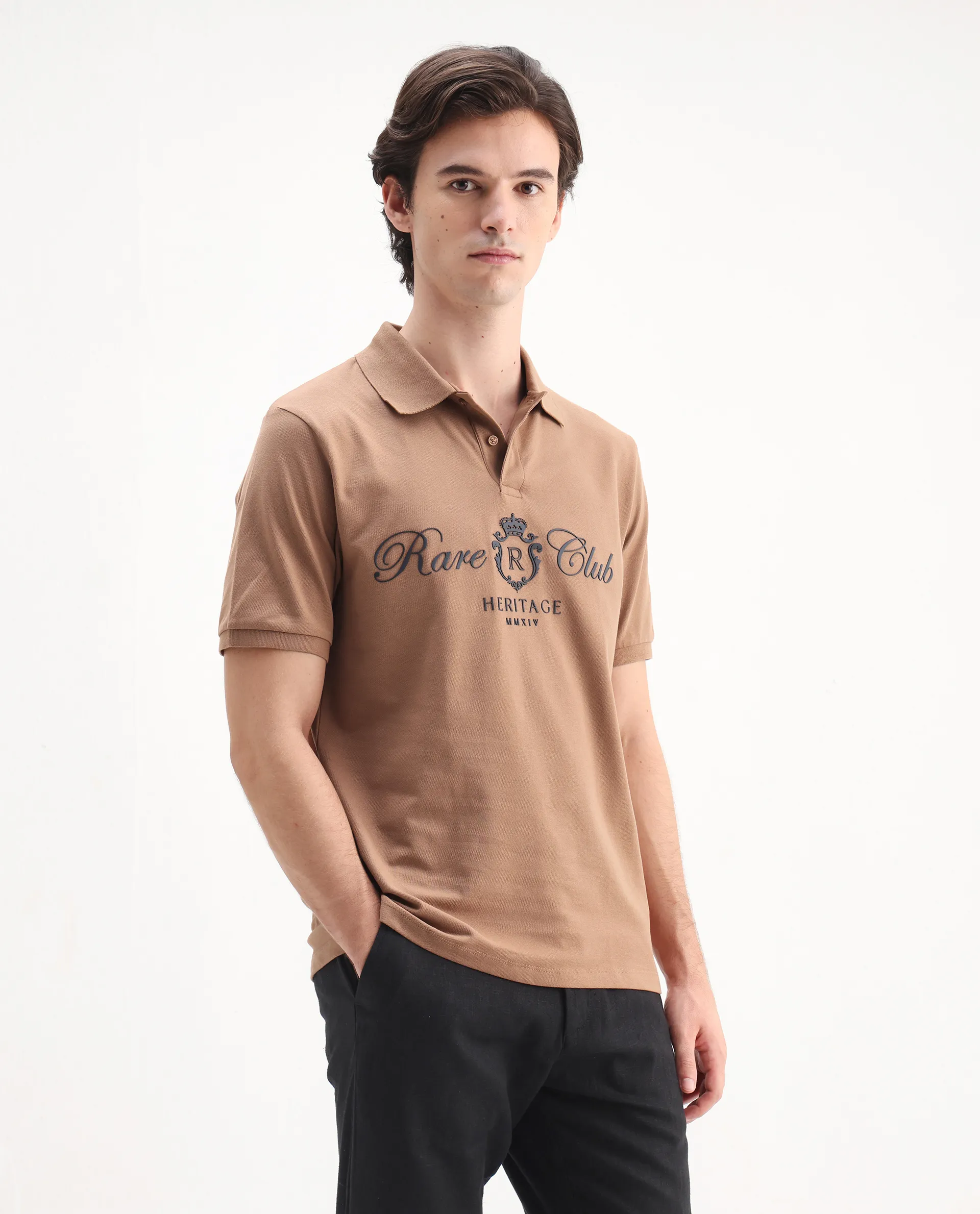 Rare Rabbit Men's Rem Light Brown Cotton Graphic Print Regular Fit Half Sleeve Polo - Image 6