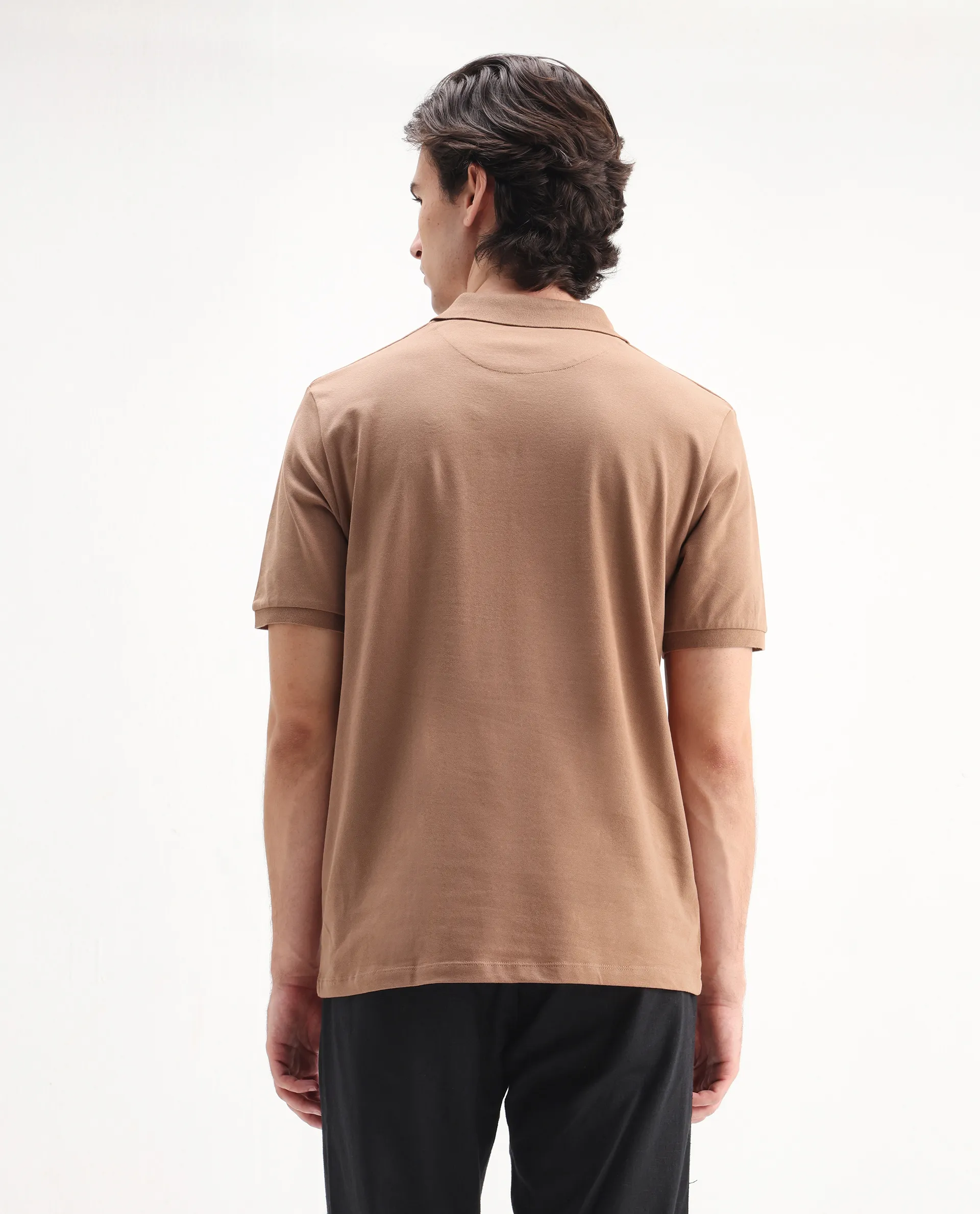 Rare Rabbit Men's Rem Light Brown Cotton Graphic Print Regular Fit Half Sleeve Polo - Image 7