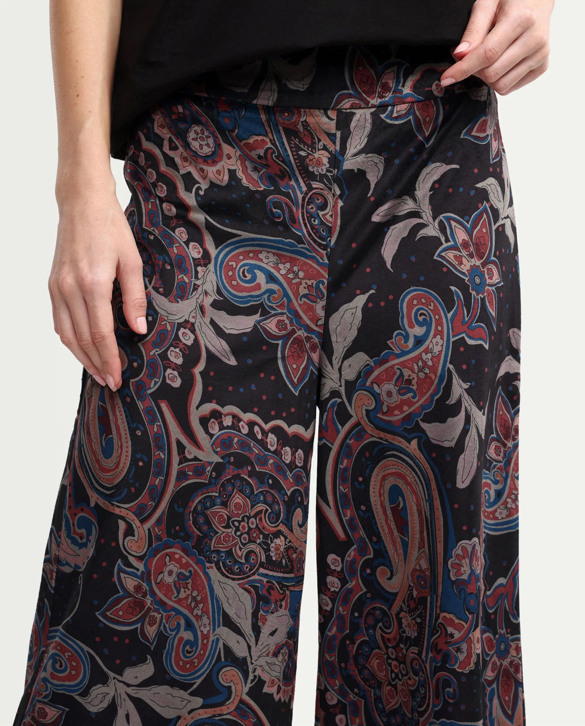 Rareism Women's Remen B Dark Multi Velvet Paisley Print Ankle Length Flared Trouser - Image 4