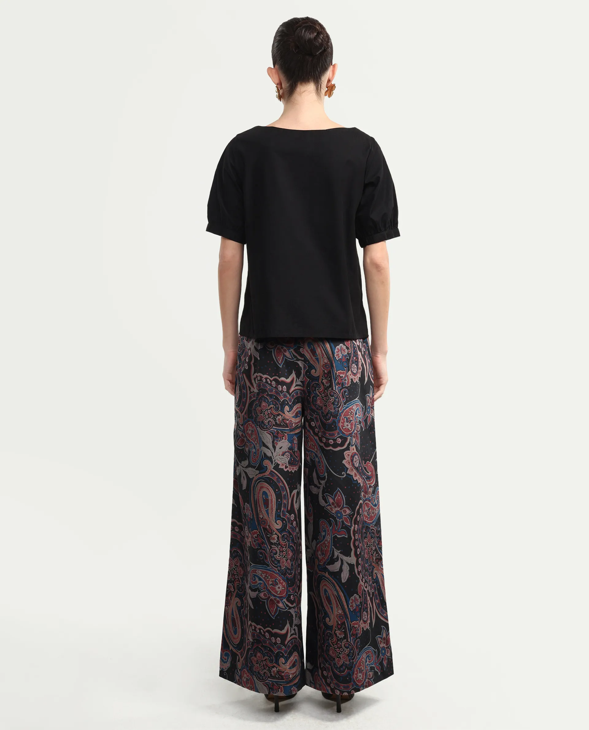 Rareism Women's Remen B Dark Multi Velvet Paisley Print Ankle Length Flared Trouser - Image 7