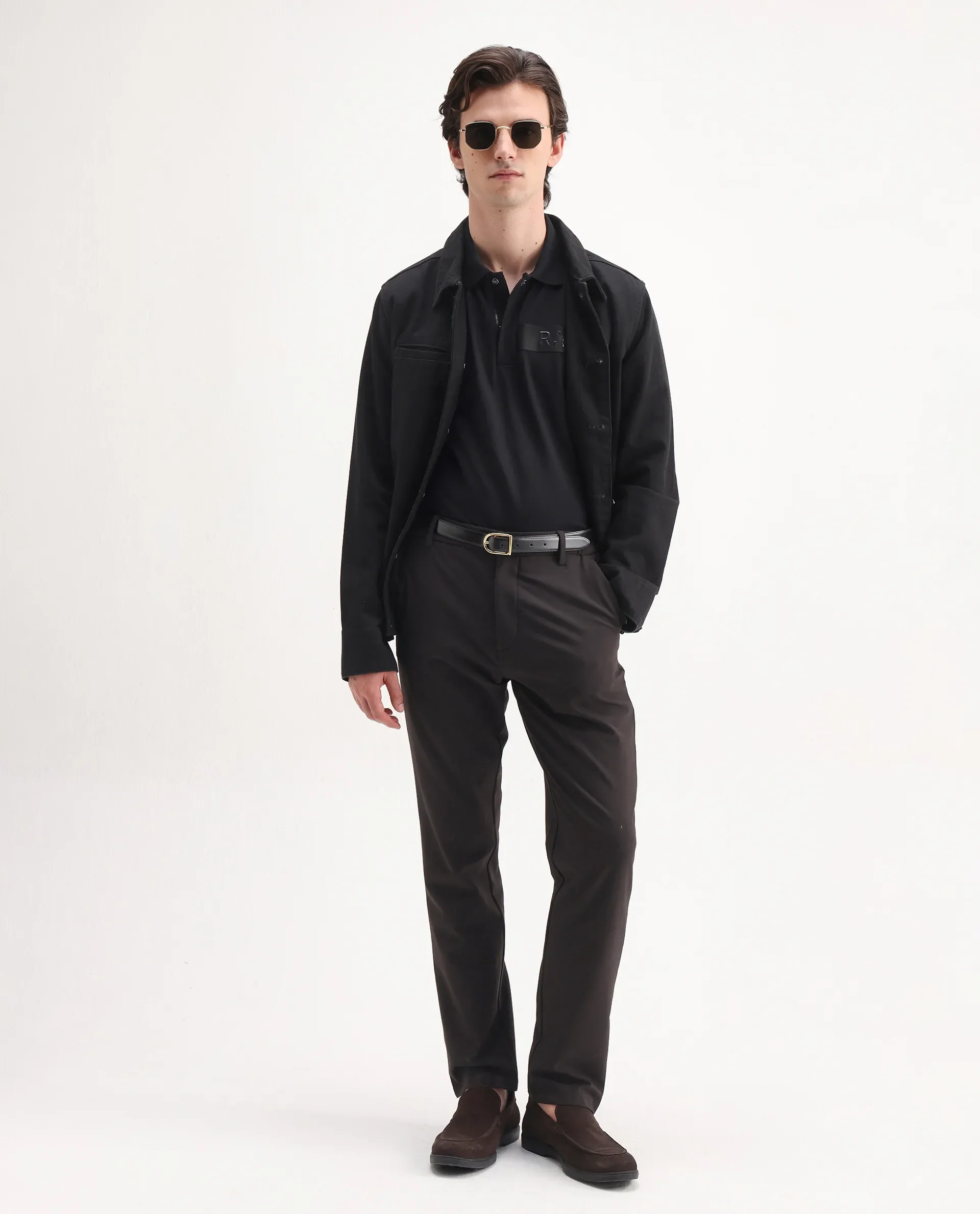 Rare Rabbit Men's Remo Black Cotton Blend Plain Regular Fit Half Sleeve Polo - Image 2