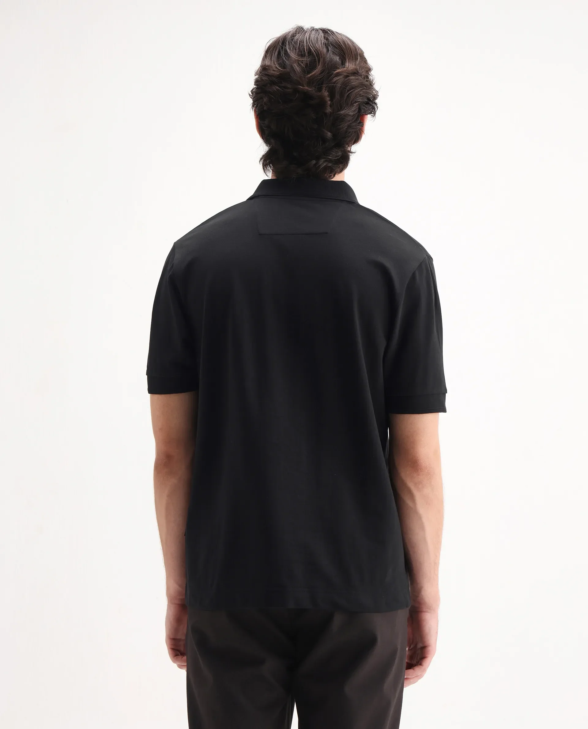Rare Rabbit Men's Remo Black Cotton Blend Plain Regular Fit Half Sleeve Polo - Image 6