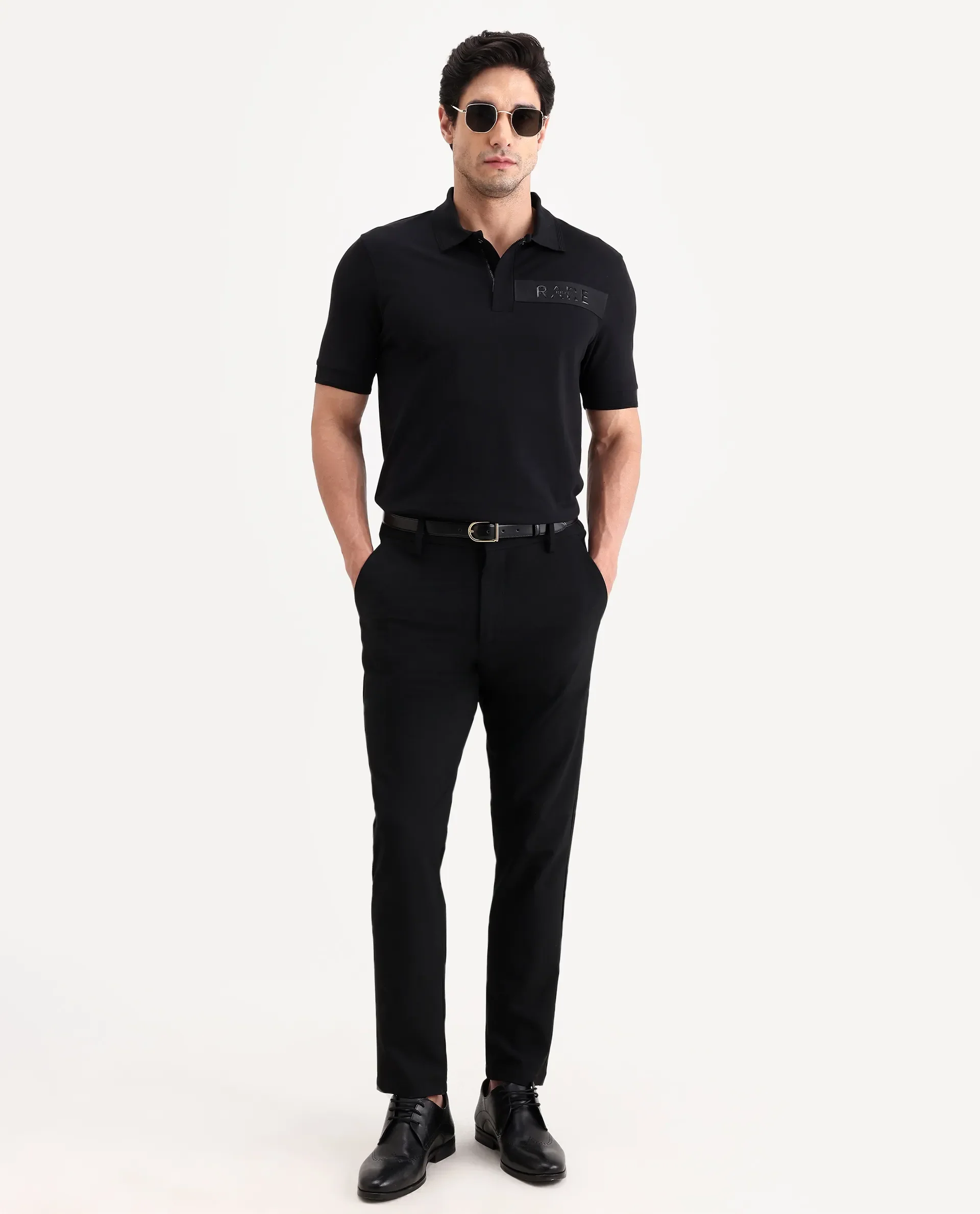 Rare Rabbit Men's Remo-S26 Black Cotton Blend Fabric Half Sleeve Spread Collar Regular Fit Plain Polo - Image 7