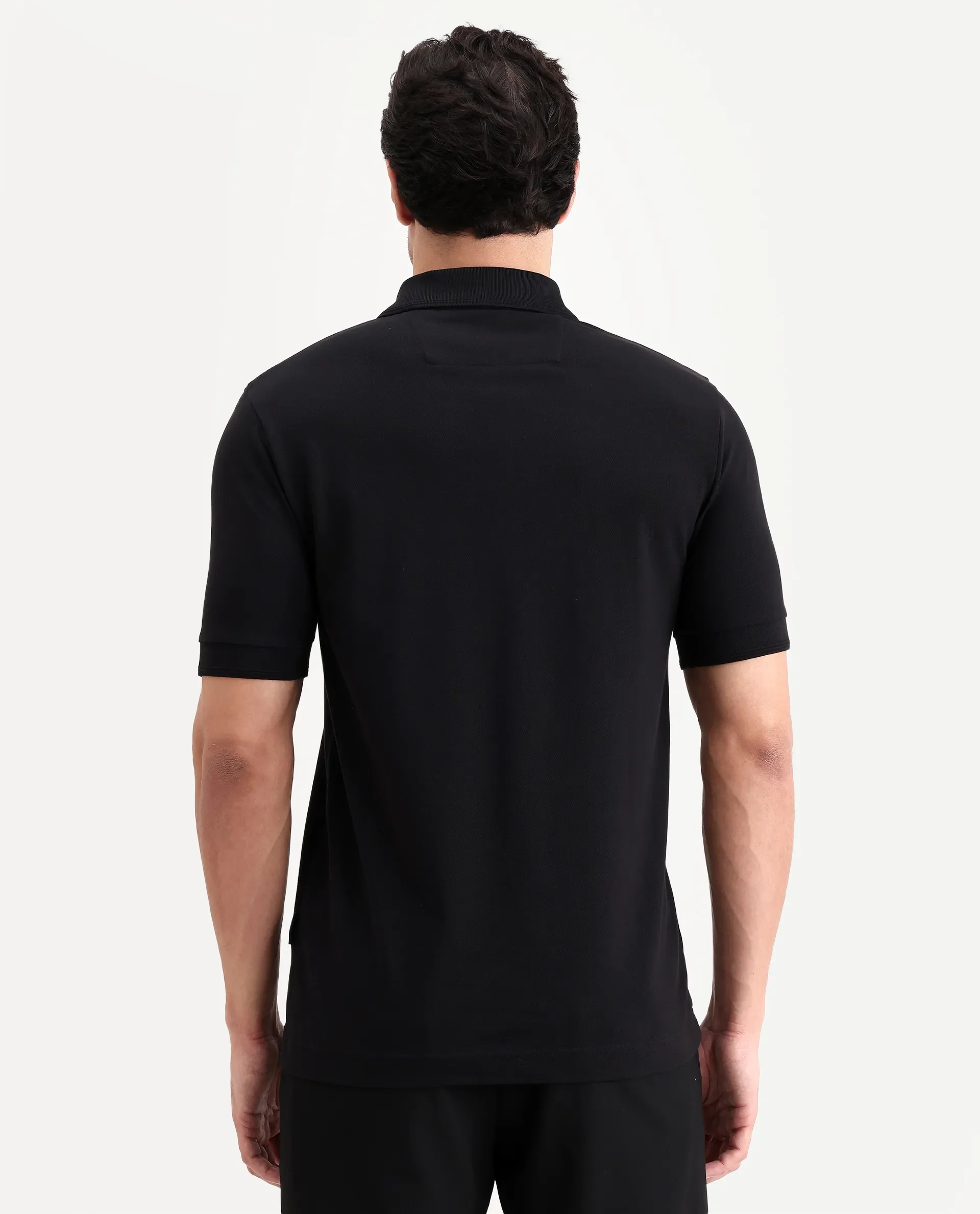 Rare Rabbit Men's Remo-S26 Black Cotton Blend Fabric Half Sleeve Spread Collar Regular Fit Plain Polo - Image 8