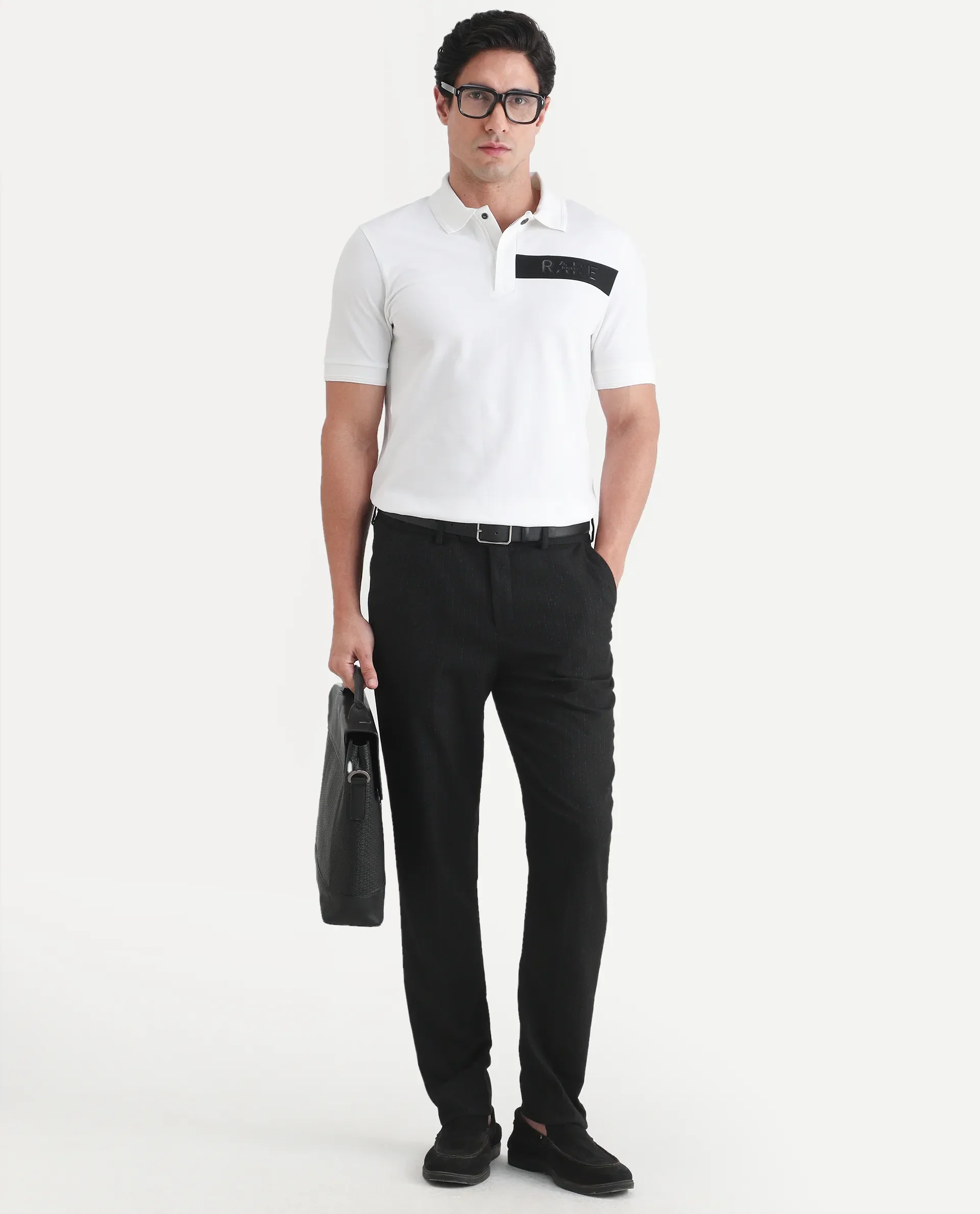 Rare Rabbit Men's Remo-S26 White Cotton Blend Fabric Half Sleeve Spread Collar Regular Fit Plain Polo - Image 2