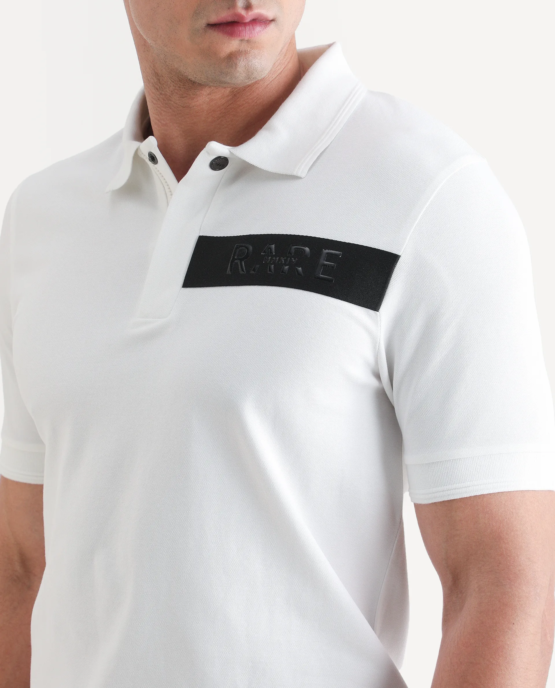 Rare Rabbit Men's Remo-S26 White Cotton Blend Fabric Half Sleeve Spread Collar Regular Fit Plain Polo - Image 3