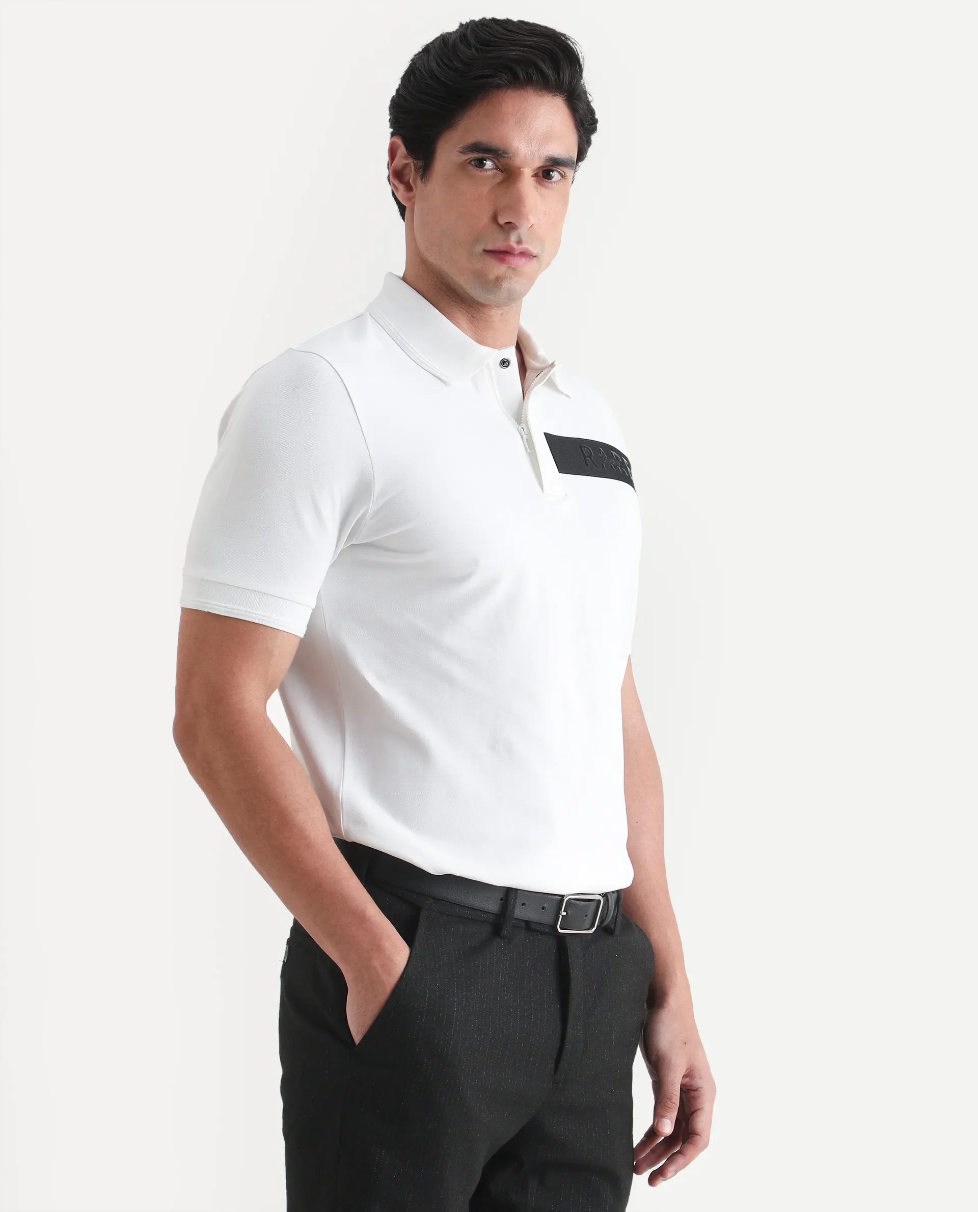 Rare Rabbit Men's Remo-S26 White Cotton Blend Fabric Half Sleeve Spread Collar Regular Fit Plain Polo - Image 6