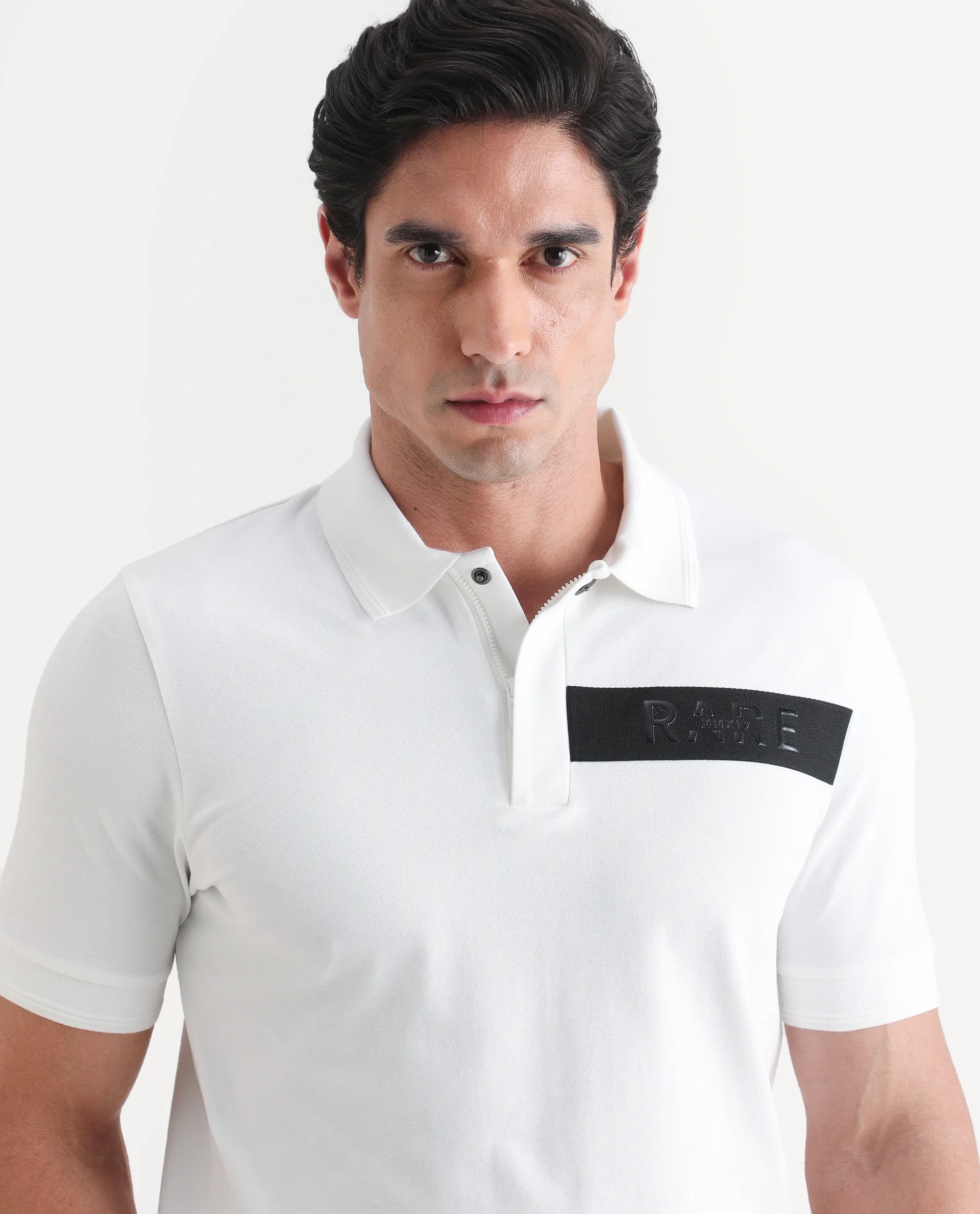 Rare Rabbit Men's Remo-S26 White Cotton Blend Fabric Half Sleeve Spread Collar Regular Fit Plain Polo - Image 7