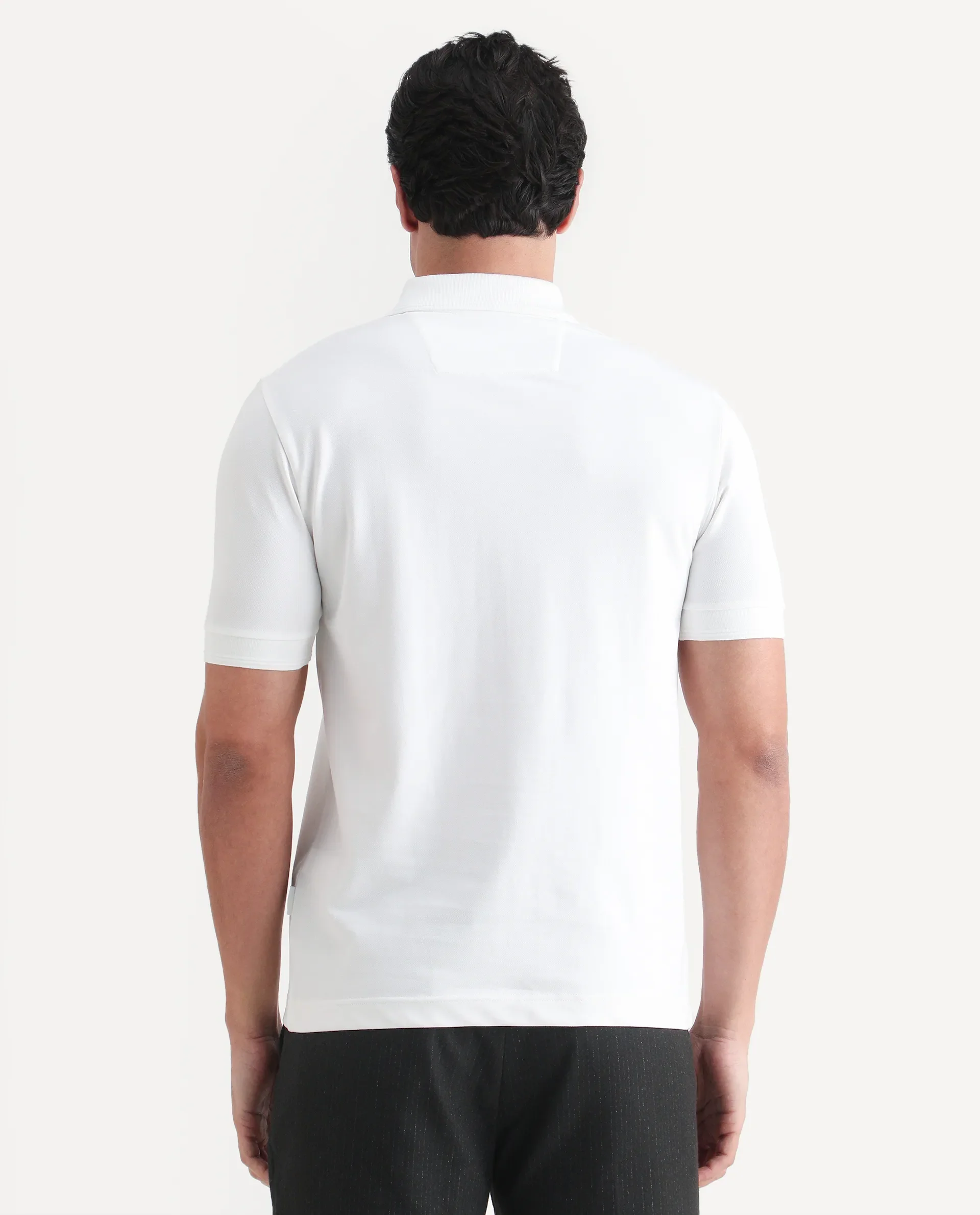 Rare Rabbit Men's Remo-S26 White Cotton Blend Fabric Half Sleeve Spread Collar Regular Fit Plain Polo - Image 8