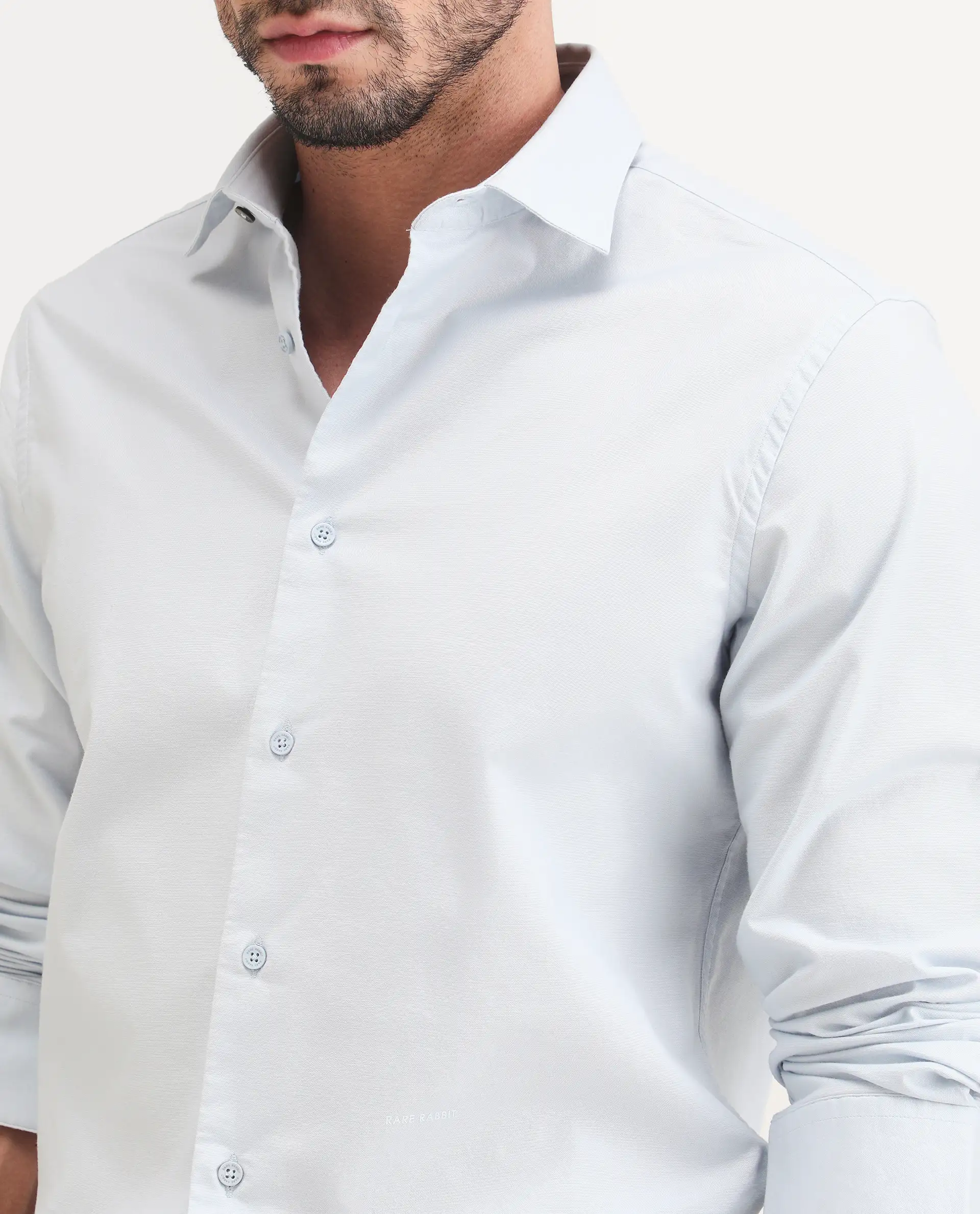Rare Rabbit Men's Remob Light Blue Cotton Blend Fabric Full Sleeve Regular Fit Plain Shirt - Image 3