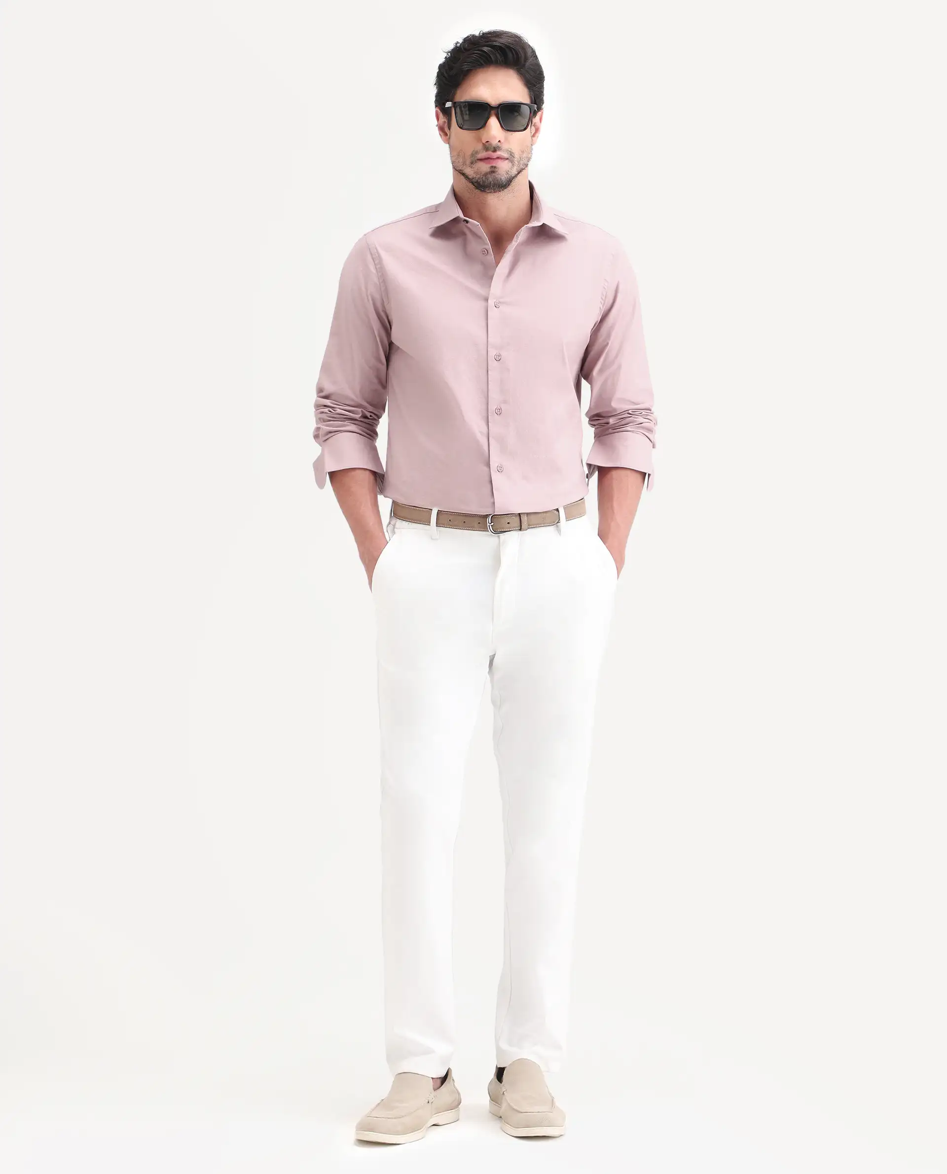 Rare Rabbit Men's Remob Light Pink Cotton Blend Fabric Full Sleeve Regular Fit Plain Shirt - Image 2