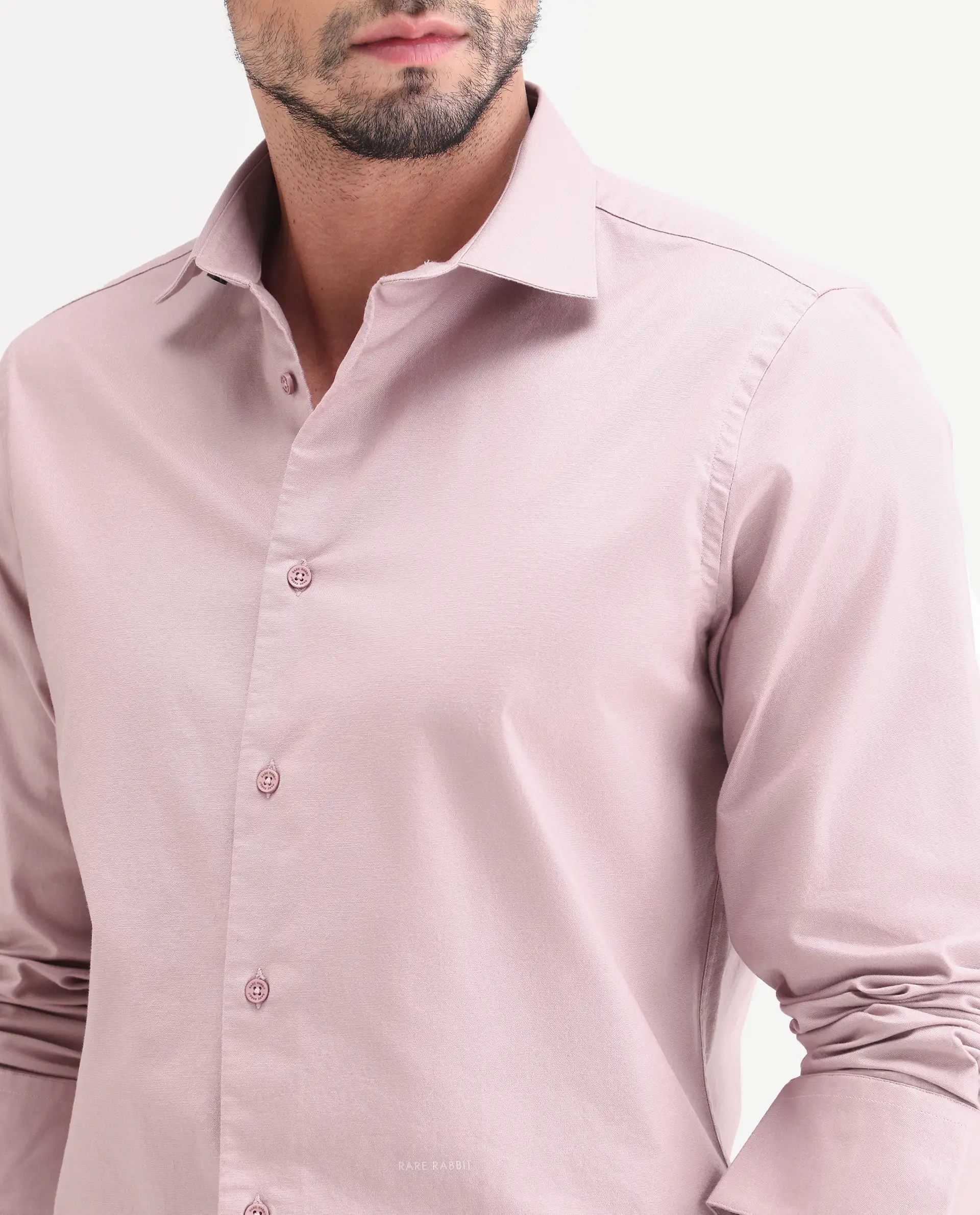 Rare Rabbit Men's Remob Light Pink Cotton Blend Fabric Full Sleeve Regular Fit Plain Shirt - Image 3