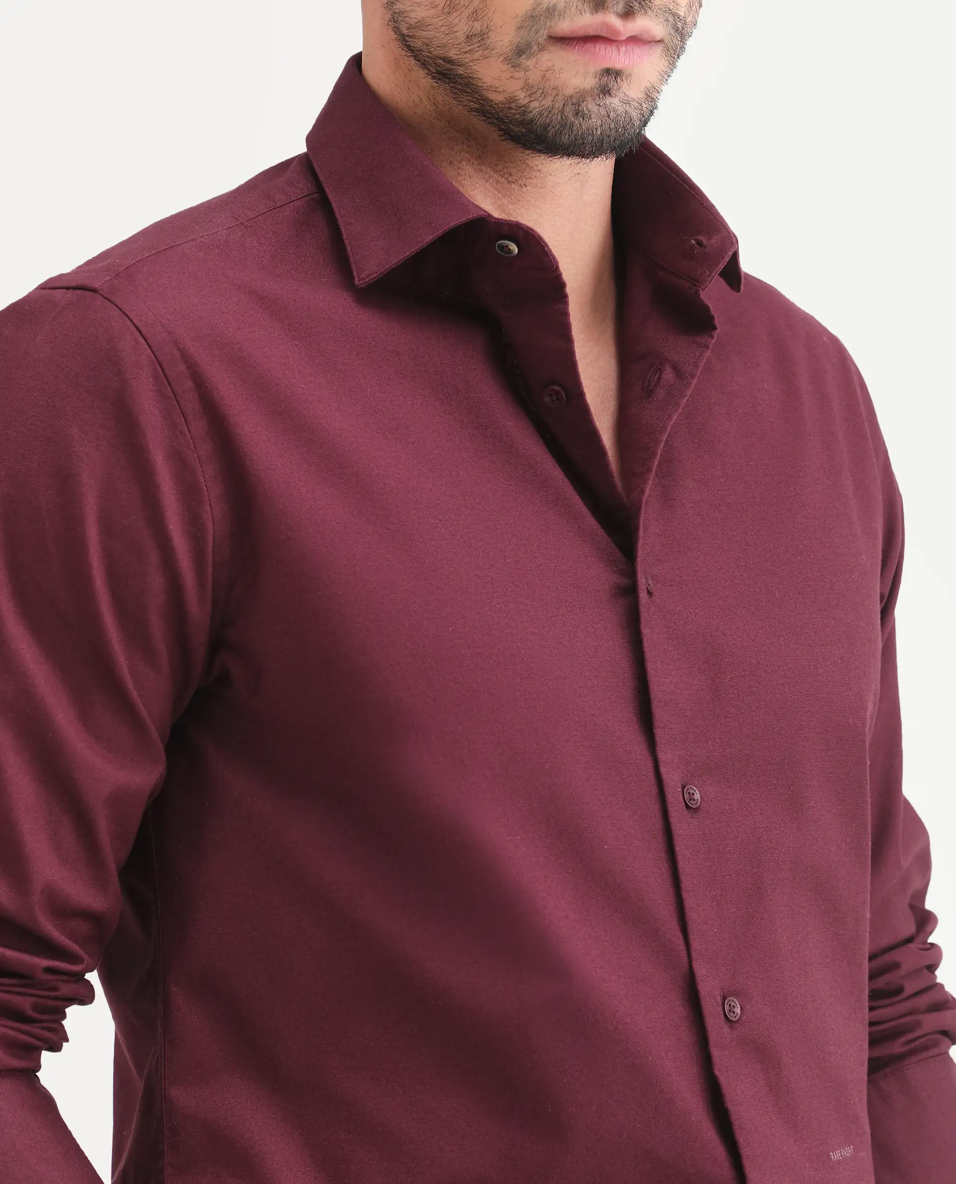 Rare Rabbit Men's Remob Maroon Cotton Blend Fabric Full Sleeve Regular Fit Plain Shirt - Image 3