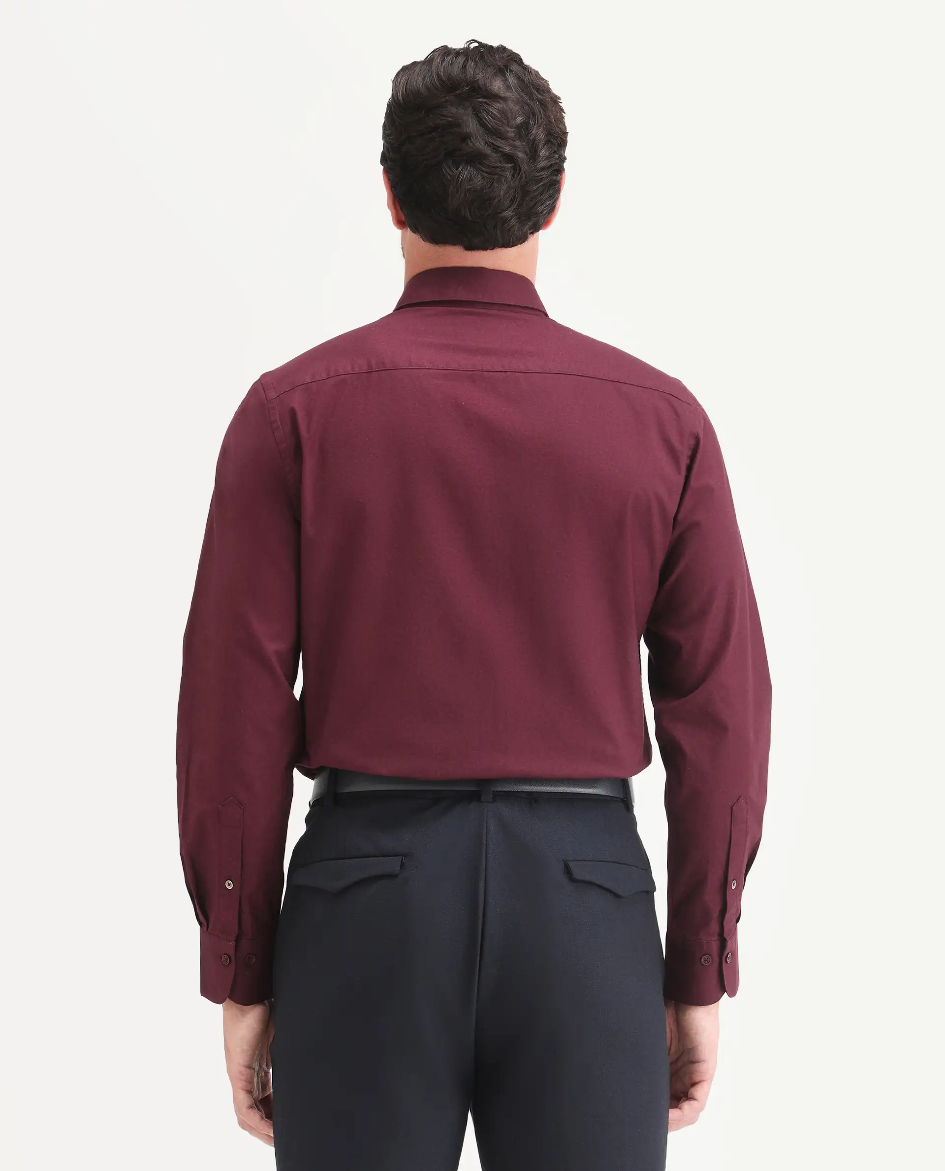Rare Rabbit Men's Remob Maroon Cotton Blend Fabric Full Sleeve Regular Fit Plain Shirt - Image 7