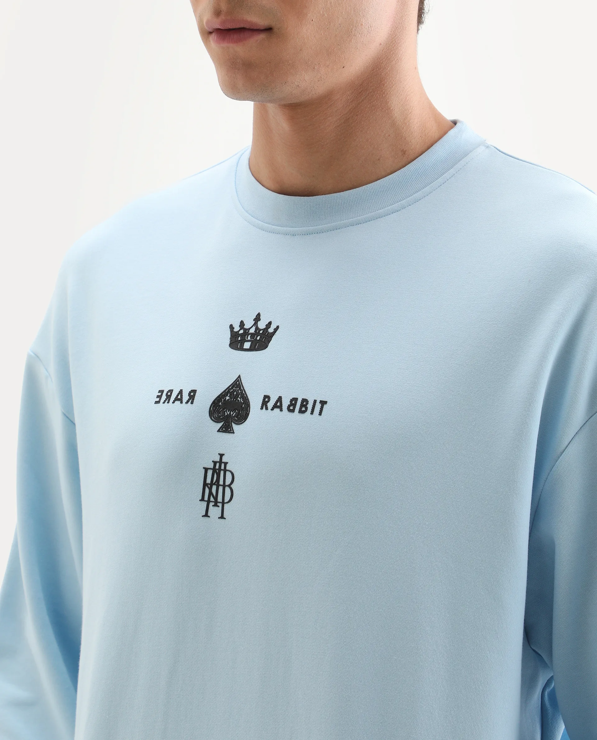 Rare Rabbit Men's Remor Light Blue Cotton Graphic Print Regular Fit Full Sleeve Crew Neck Sweatshirt - Image 4