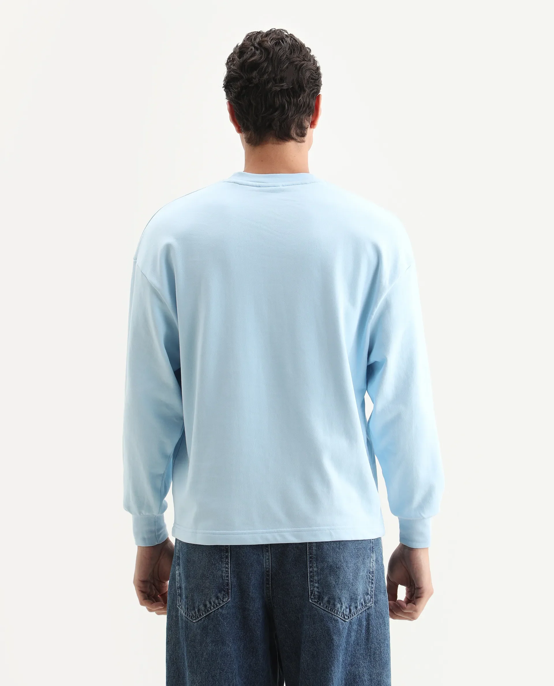 Rare Rabbit Men's Remor Light Blue Cotton Graphic Print Regular Fit Full Sleeve Crew Neck Sweatshirt - Image 7