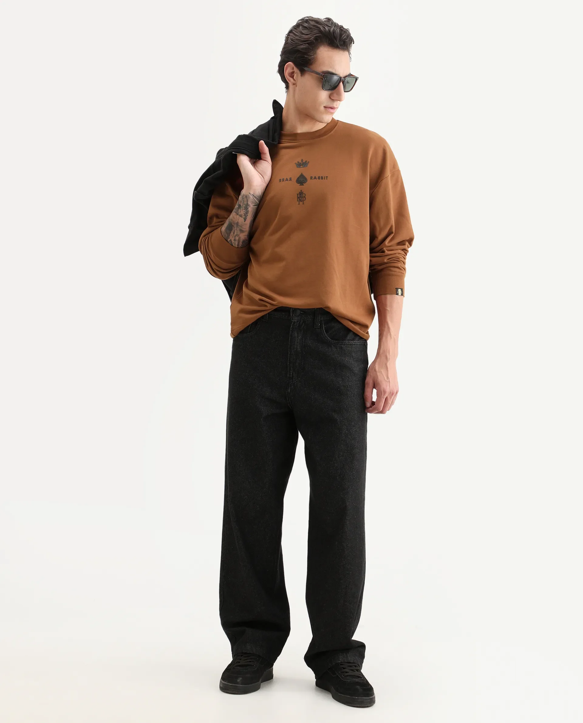 Rare Rabbit Men's Remor Rust Cotton Graphic Print Regular Fit Full Sleeve Crew Neck Sweatshirt - Image 3