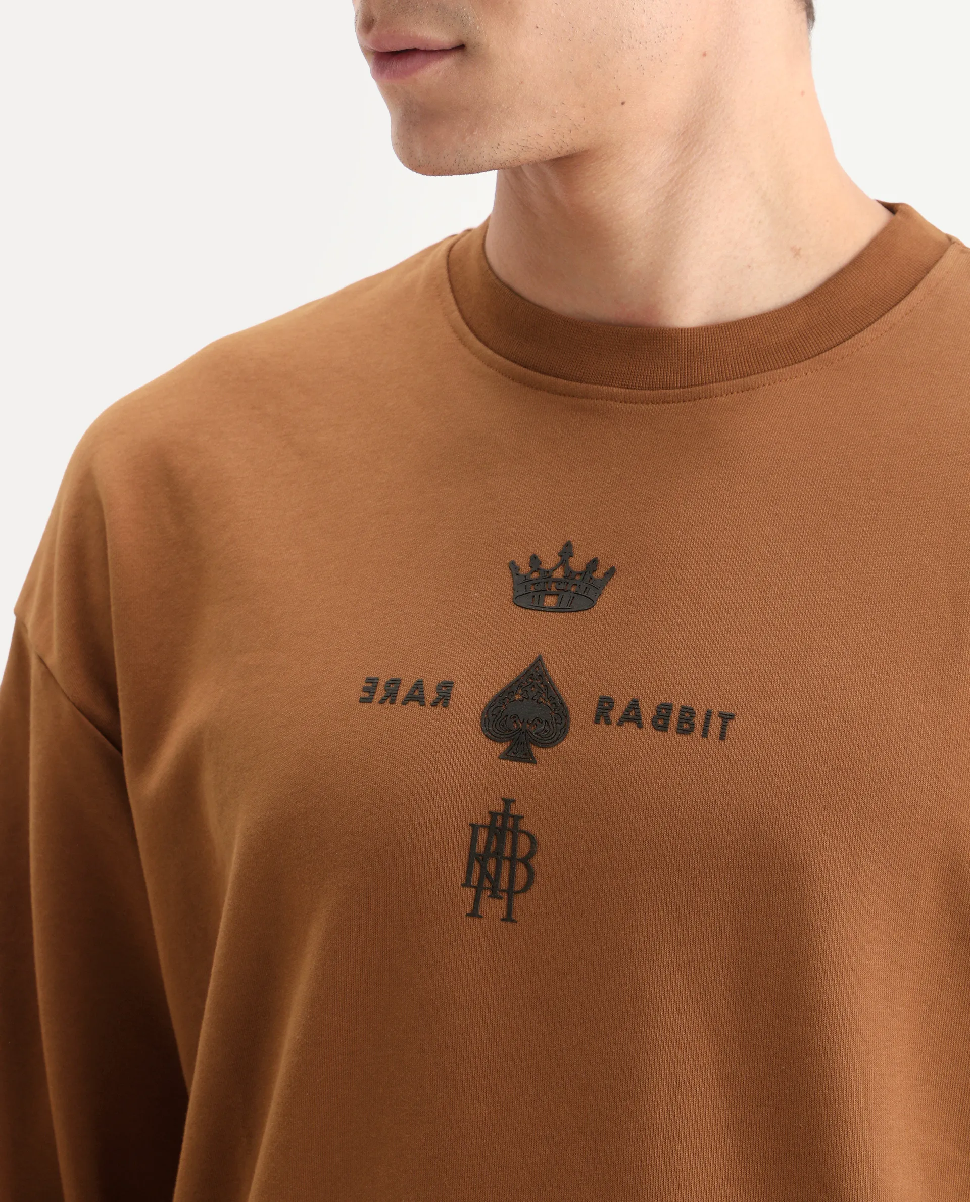 Rare Rabbit Men's Remor Rust Cotton Graphic Print Regular Fit Full Sleeve Crew Neck Sweatshirt - Image 5