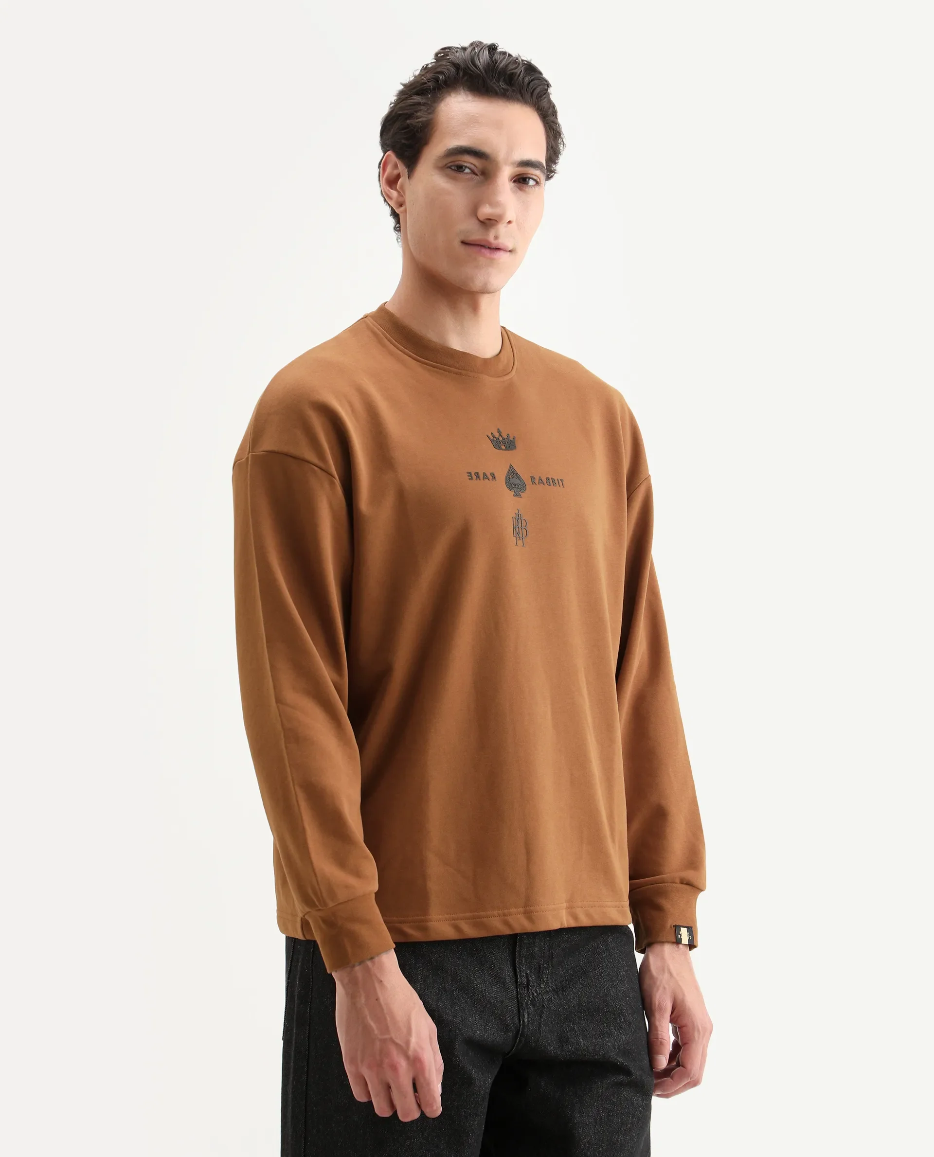 Rare Rabbit Men's Remor Rust Cotton Graphic Print Regular Fit Full Sleeve Crew Neck Sweatshirt - Image 6