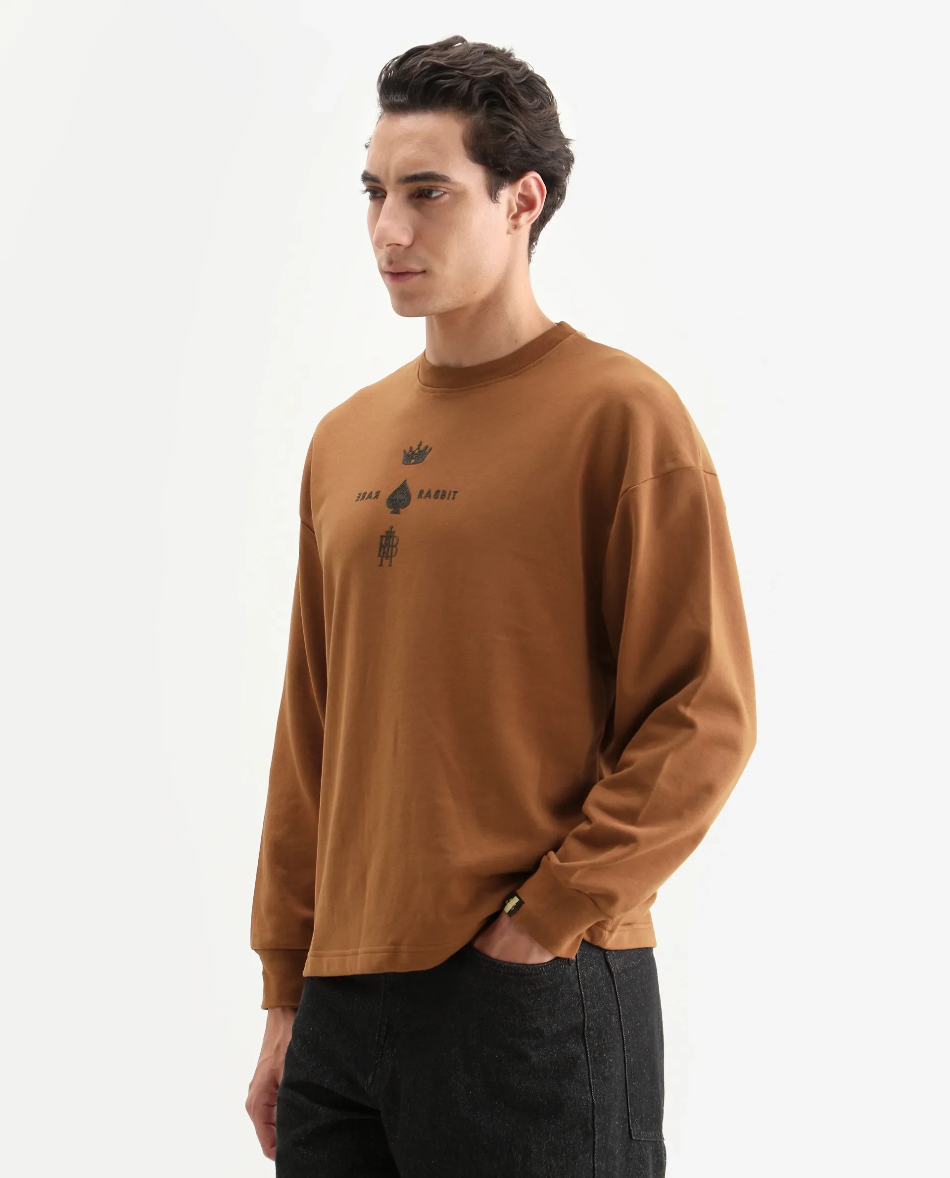 Rare Rabbit Men's Remor Rust Cotton Graphic Print Regular Fit Full Sleeve Crew Neck Sweatshirt - Image 7