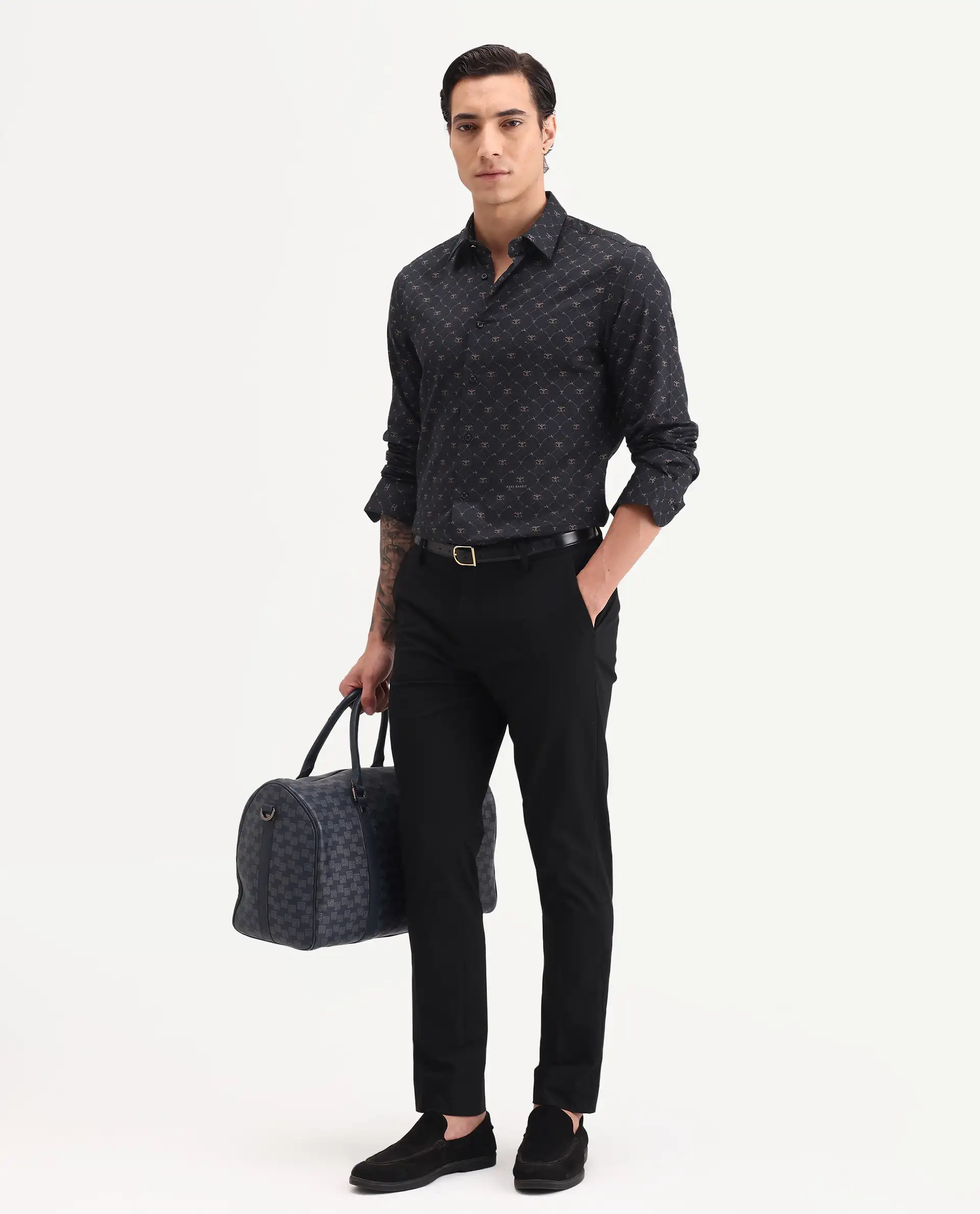 Rare Rabbit Men's Rems Black Cotton Fabric Full Sleeve Spread Collar Regular Fit Geometric Print Shirt - Image 2
