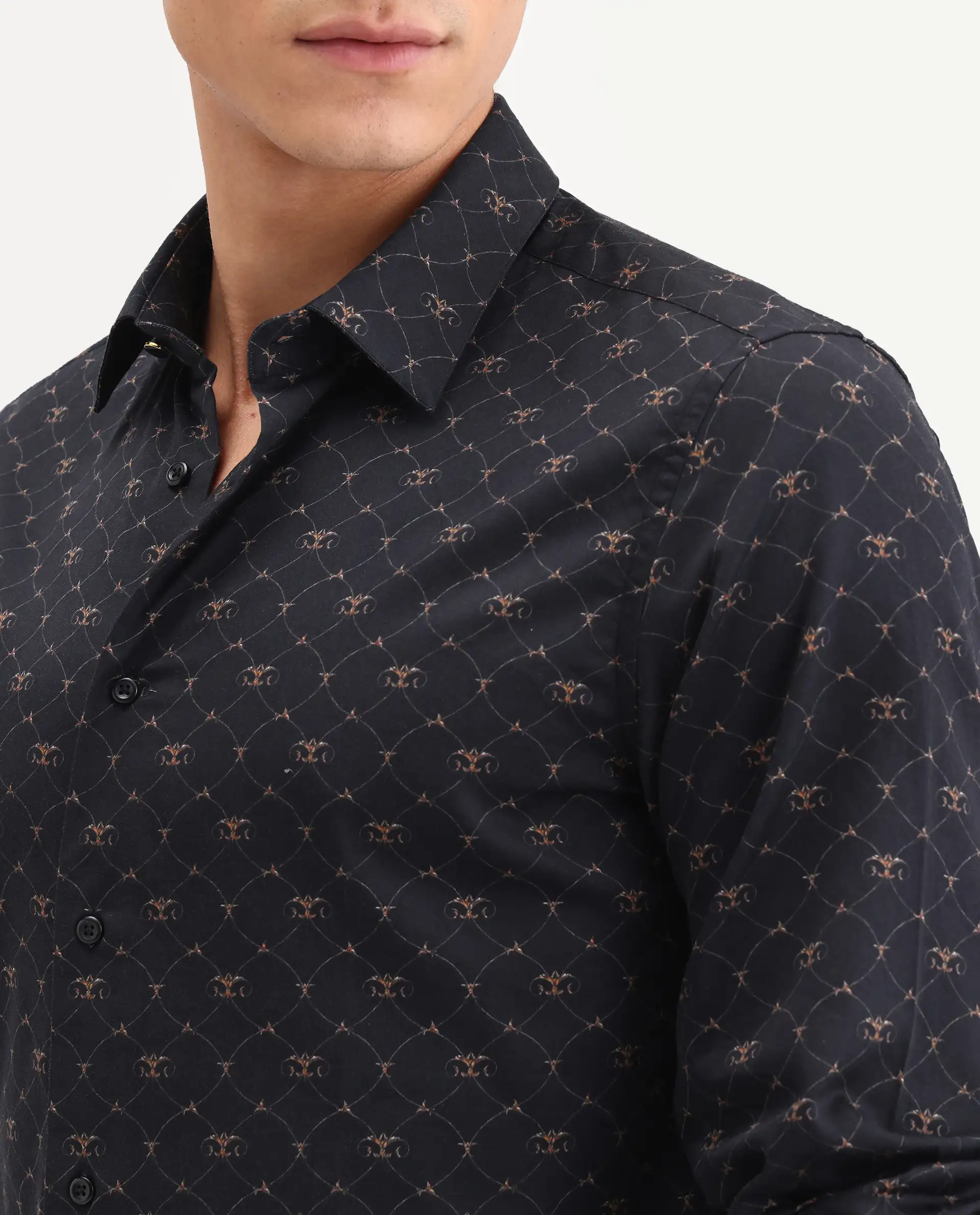 Rare Rabbit Men's Rems Black Cotton Fabric Full Sleeve Spread Collar Regular Fit Geometric Print Shirt - Image 3