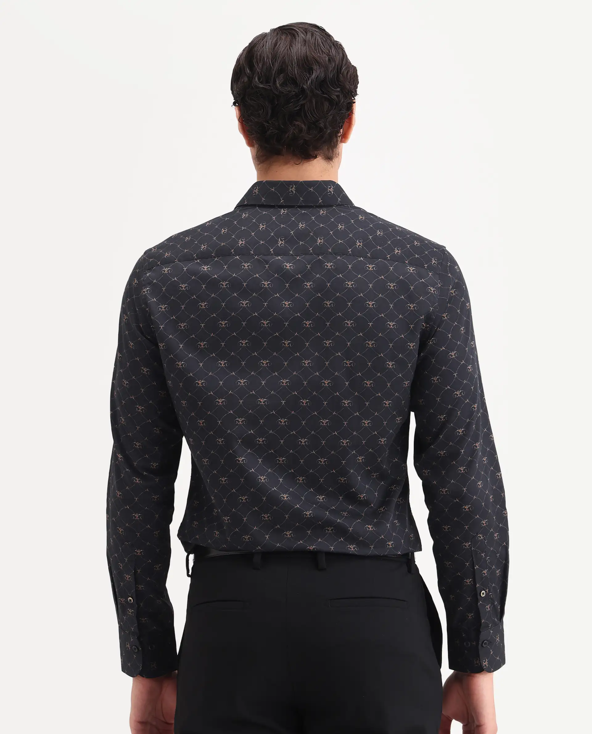 Rare Rabbit Men's Rems Black Cotton Fabric Full Sleeve Spread Collar Regular Fit Geometric Print Shirt - Image 7