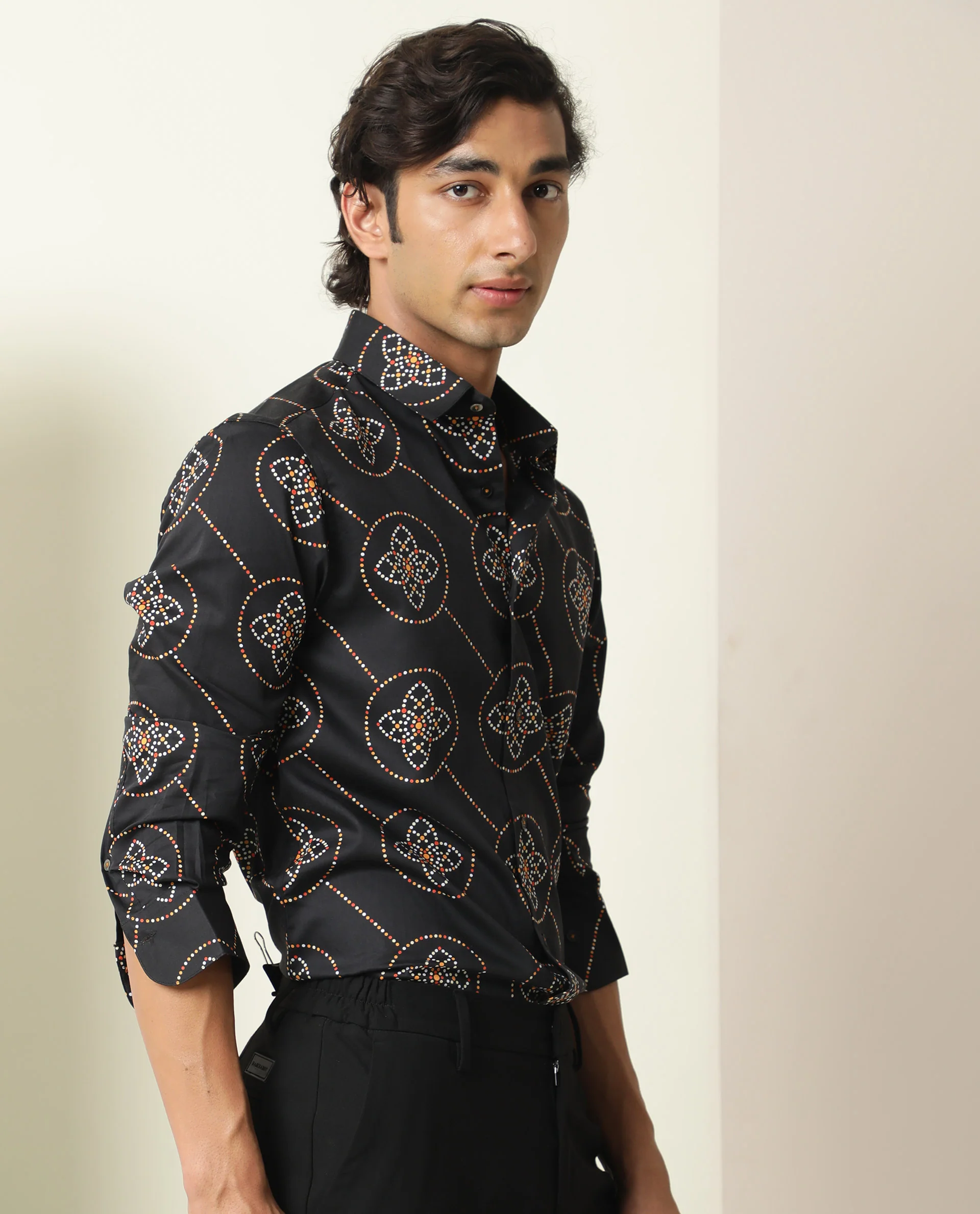 Rare Rabbit Men's Remus Black Cotton Geometric Print Regular Fit Full Sleeve Collared Shirt - Image 5