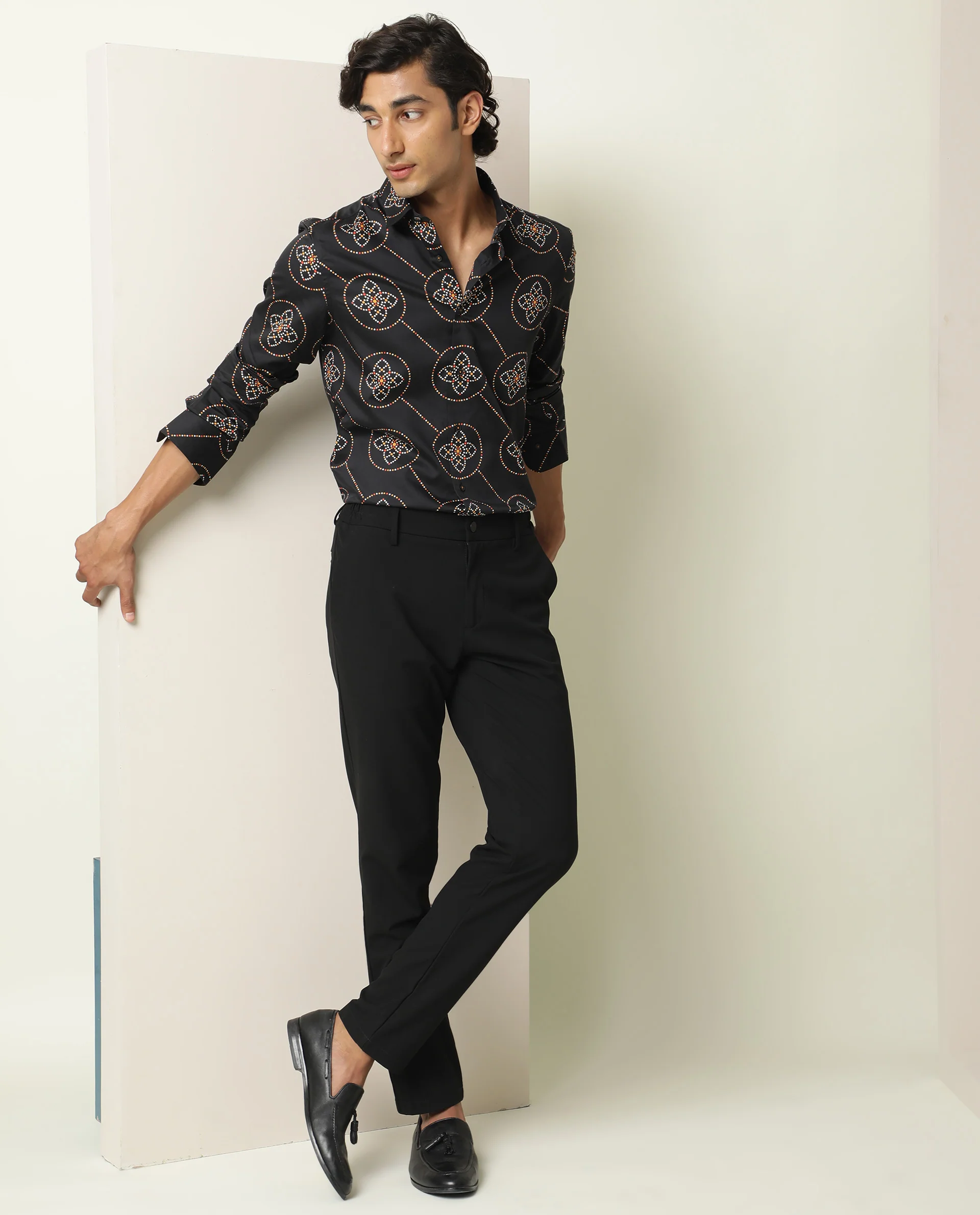 Rare Rabbit Men's Remus Black Cotton Geometric Print Regular Fit Full Sleeve Collared Shirt - Image 7
