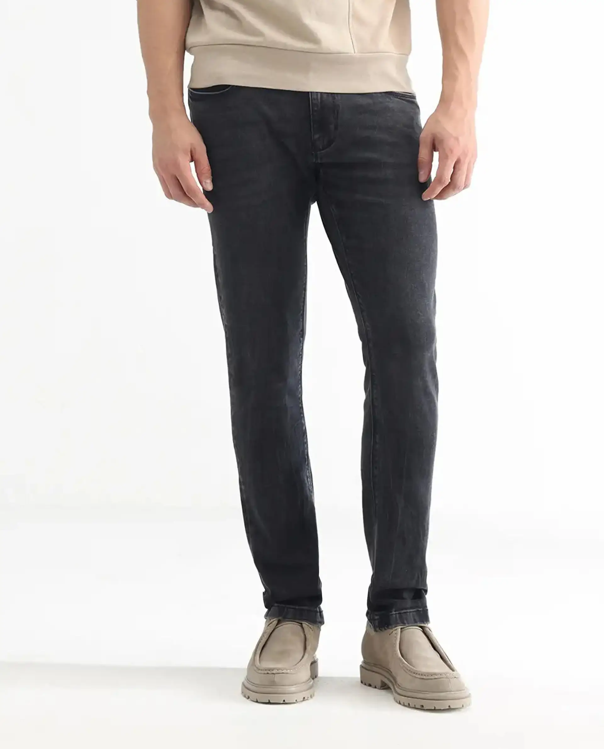 Rare Rabbit Men's Reney Black Cotton Plain Hawk Slim Fit Jeans - Image 10