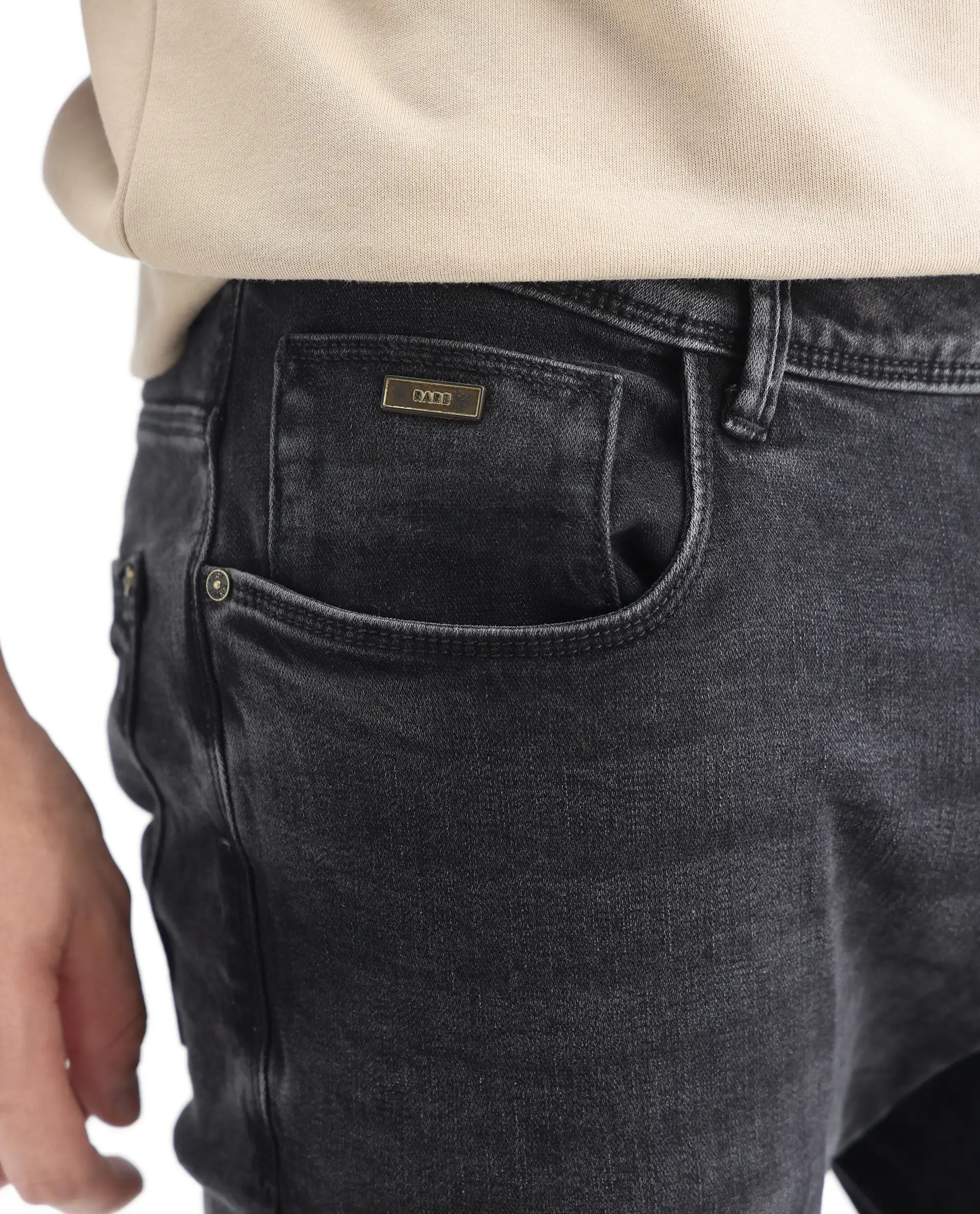 Rare Rabbit Men's Reney Black Cotton Plain Hawk Slim Fit Jeans - Image 3