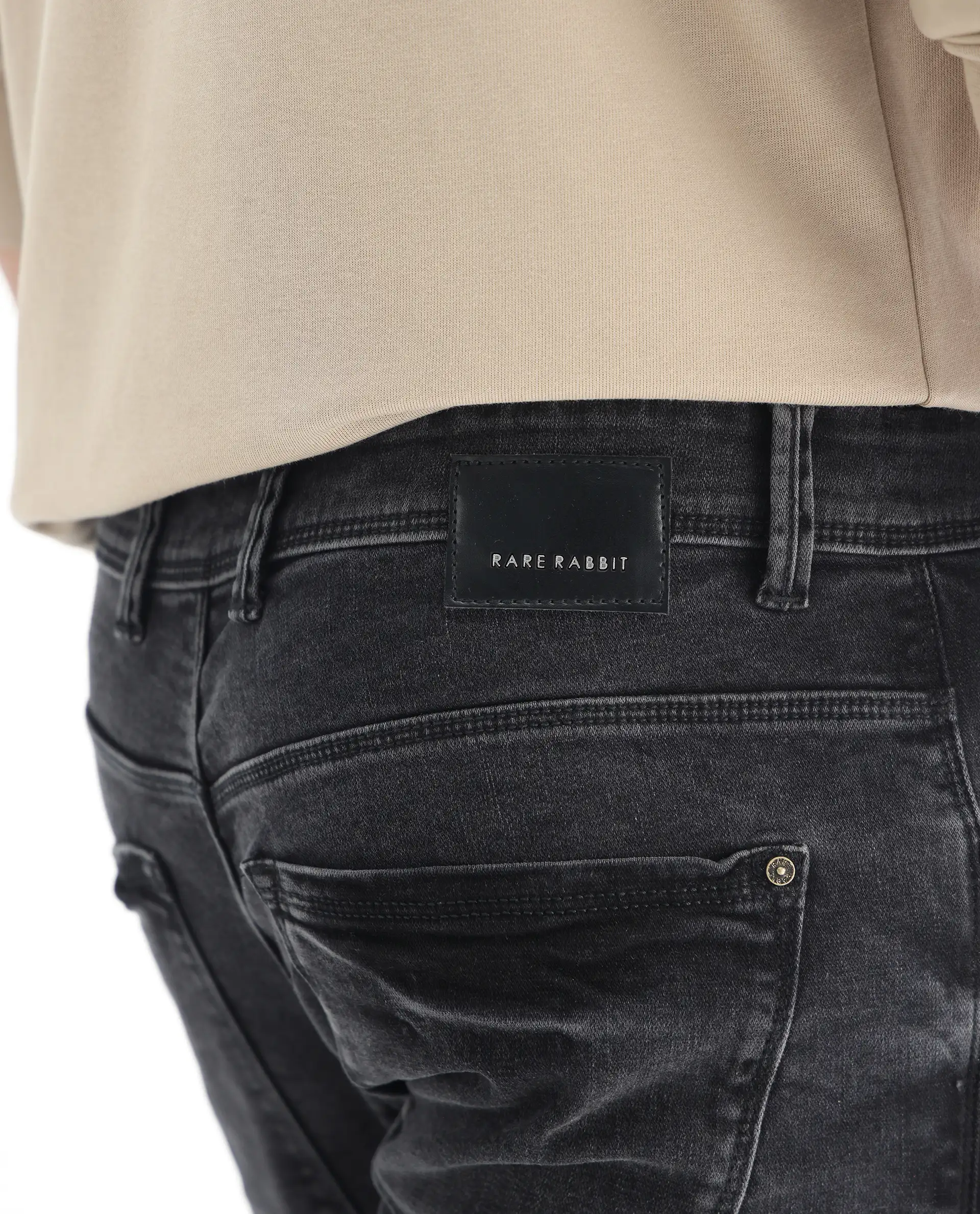 Rare Rabbit Men's Reney Black Cotton Plain Hawk Slim Fit Jeans - Image 7