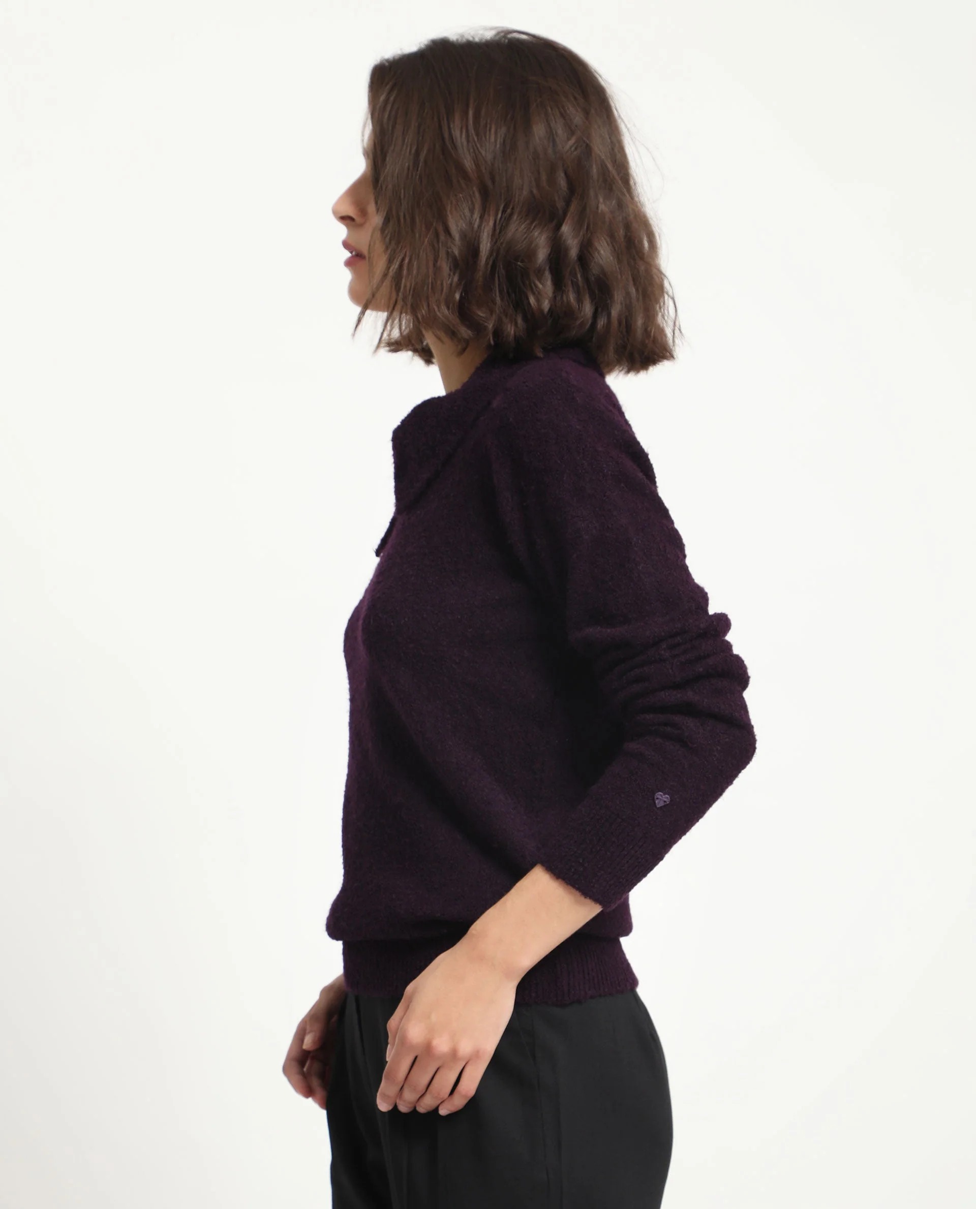 Rareism Women's Reni Dark Purple Acrylic Overlap Neck Plain Regular Fit Sweater - Image 8
