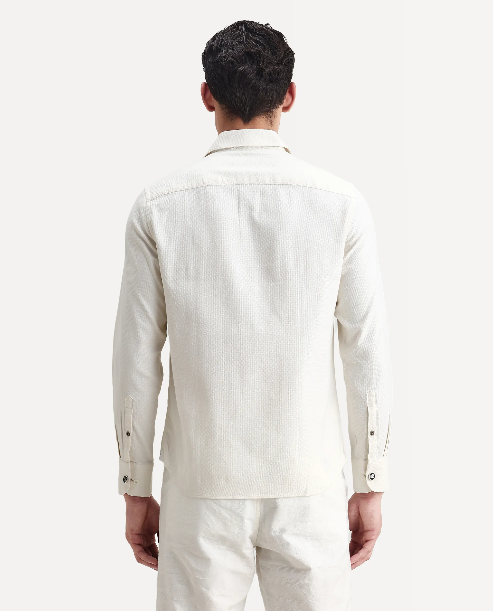 Rare Rabbit Men's Renil Off White Cotton Plain Regular Fit Full Sleeve Collared Shirt - Image 7