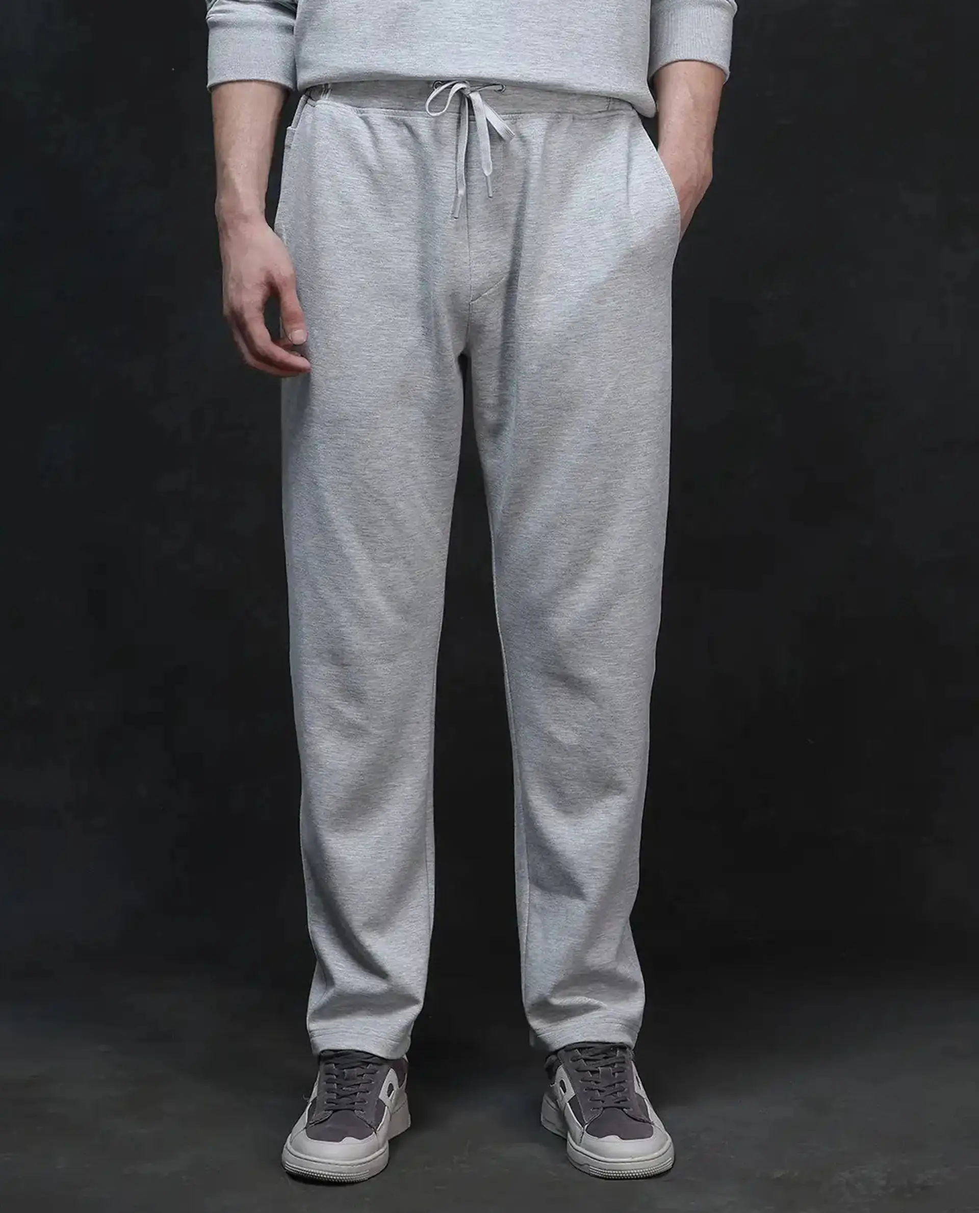 Rare Rabbit Men's Renk Melange Grey Modal Blend Plain Baggy Fit Track Pant - Image 10