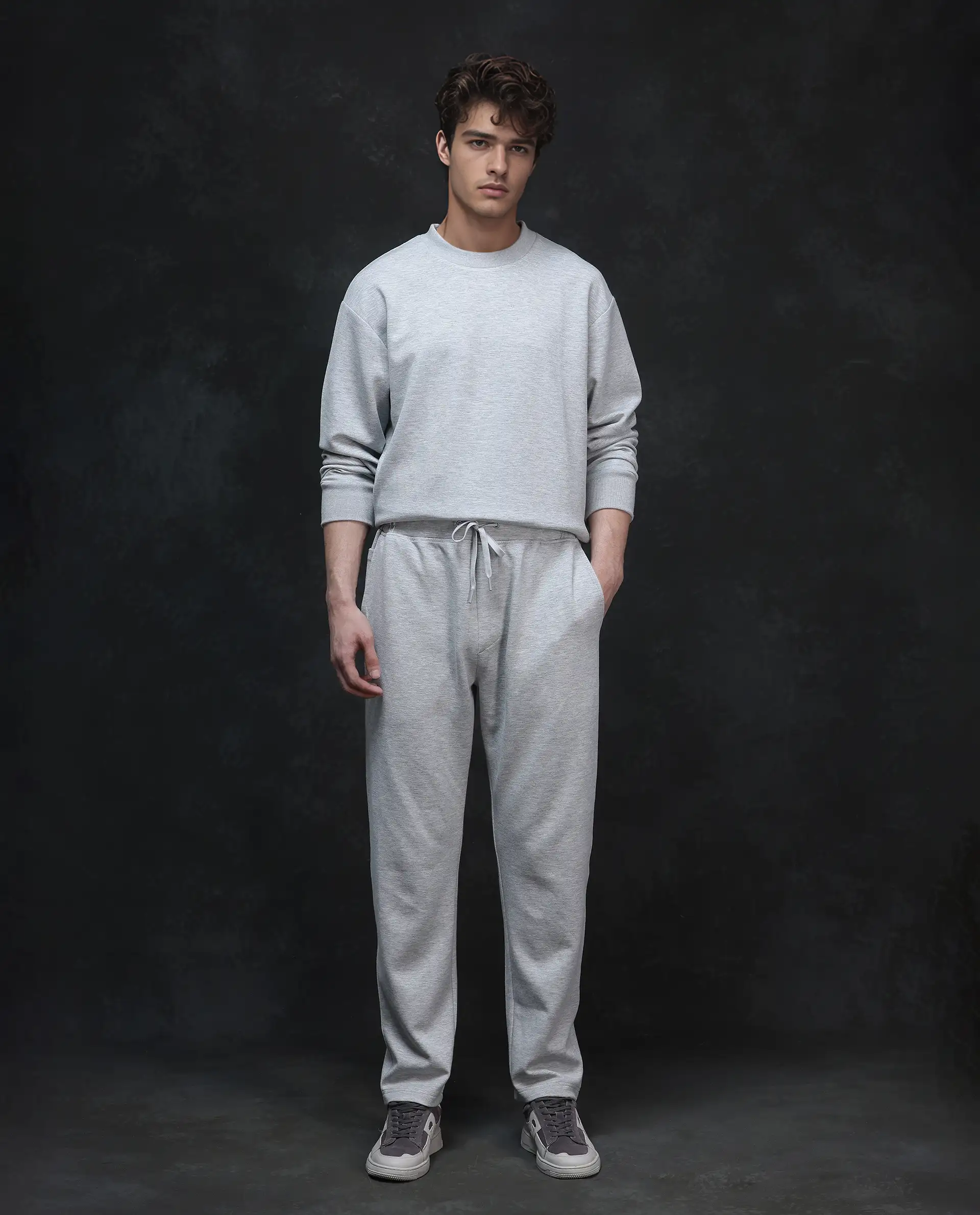 Rare Rabbit Men's Renk Melange Grey Modal Blend Plain Baggy Fit Track Pant - Image 2