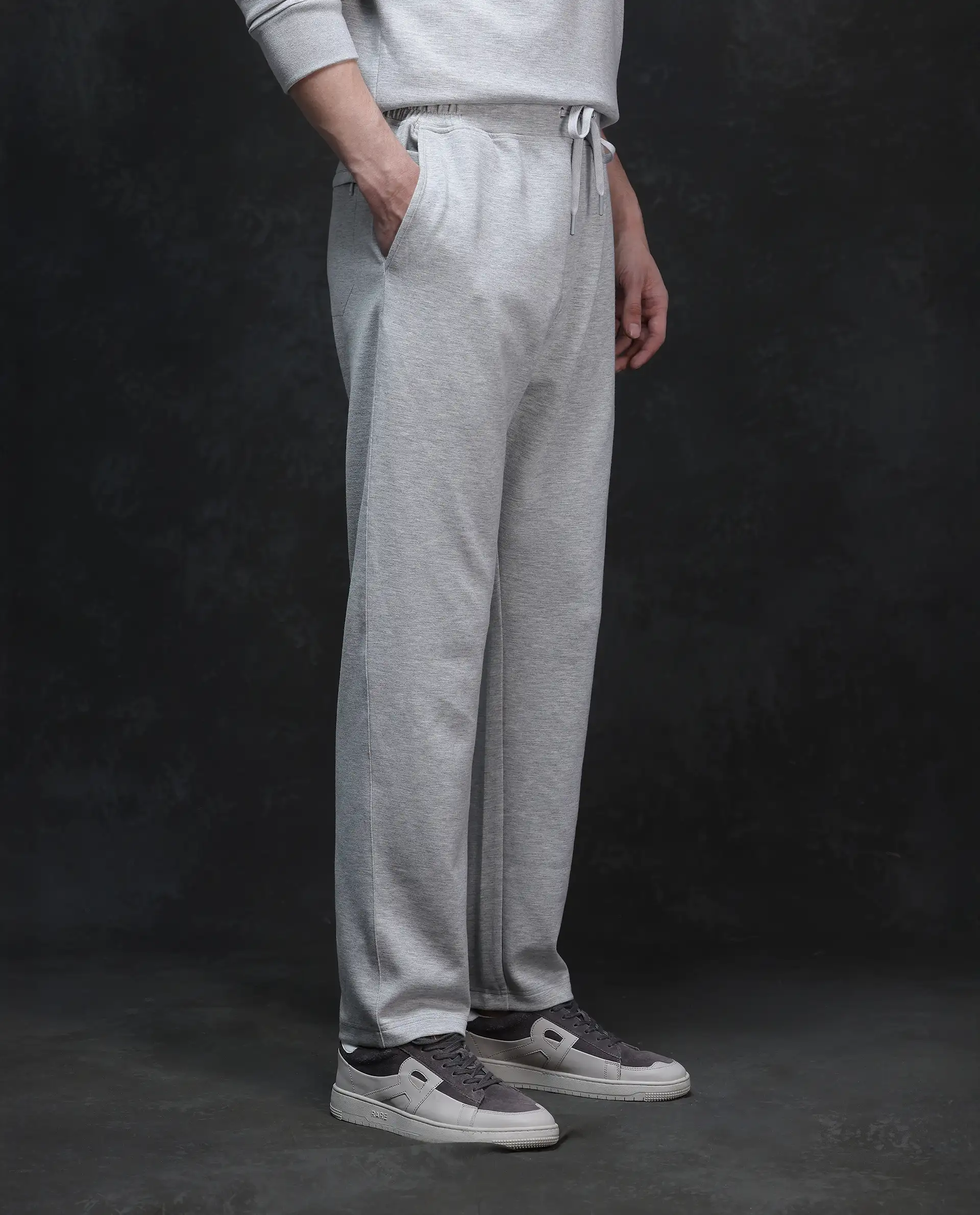 Rare Rabbit Men's Renk Melange Grey Modal Blend Plain Baggy Fit Track Pant - Image 5