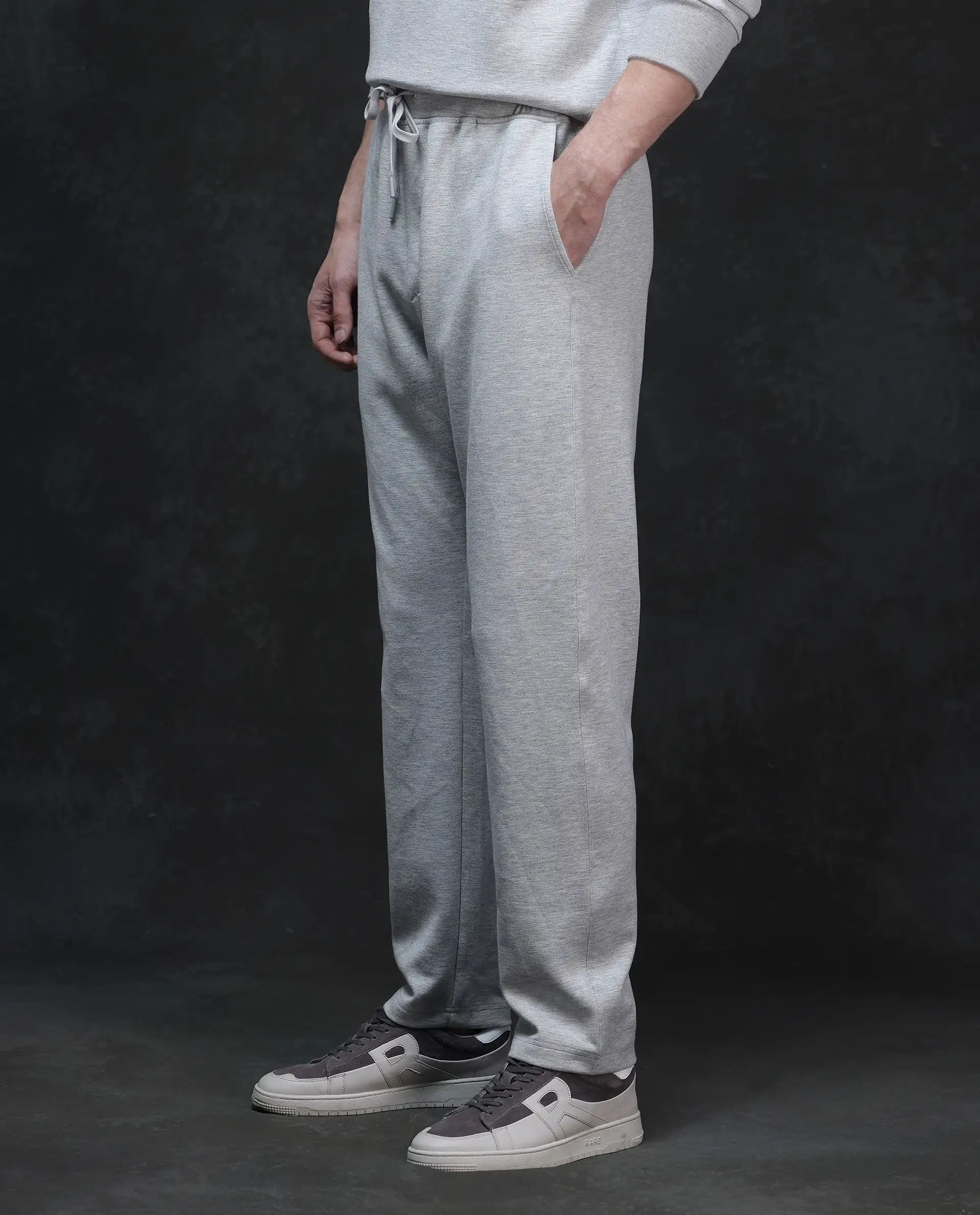 Rare Rabbit Men's Renk Melange Grey Modal Blend Plain Baggy Fit Track Pant - Image 6