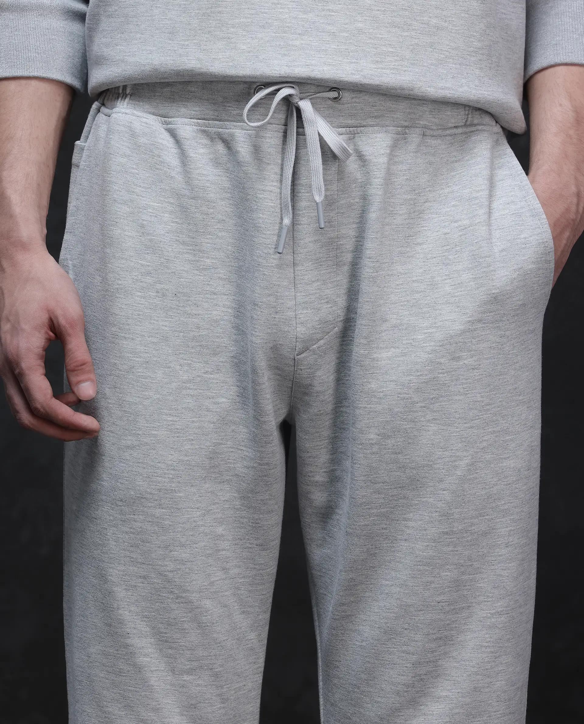 Rare Rabbit Men's Renk Melange Grey Modal Blend Plain Baggy Fit Track Pant - Image 8