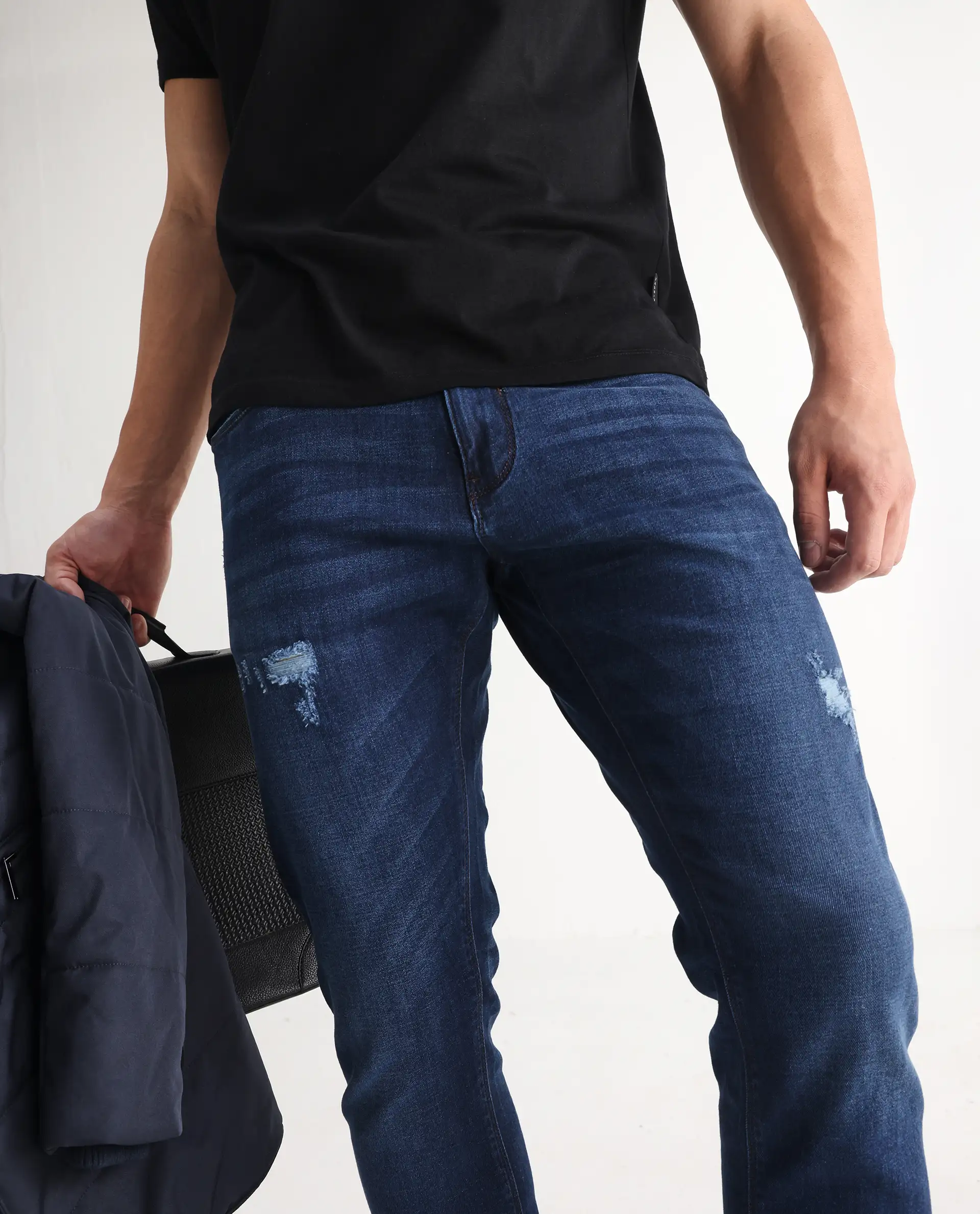 Rare Rabbit Men's Reno Blue Cotton Plain Hawk Slim Fit Jeans - Image 2