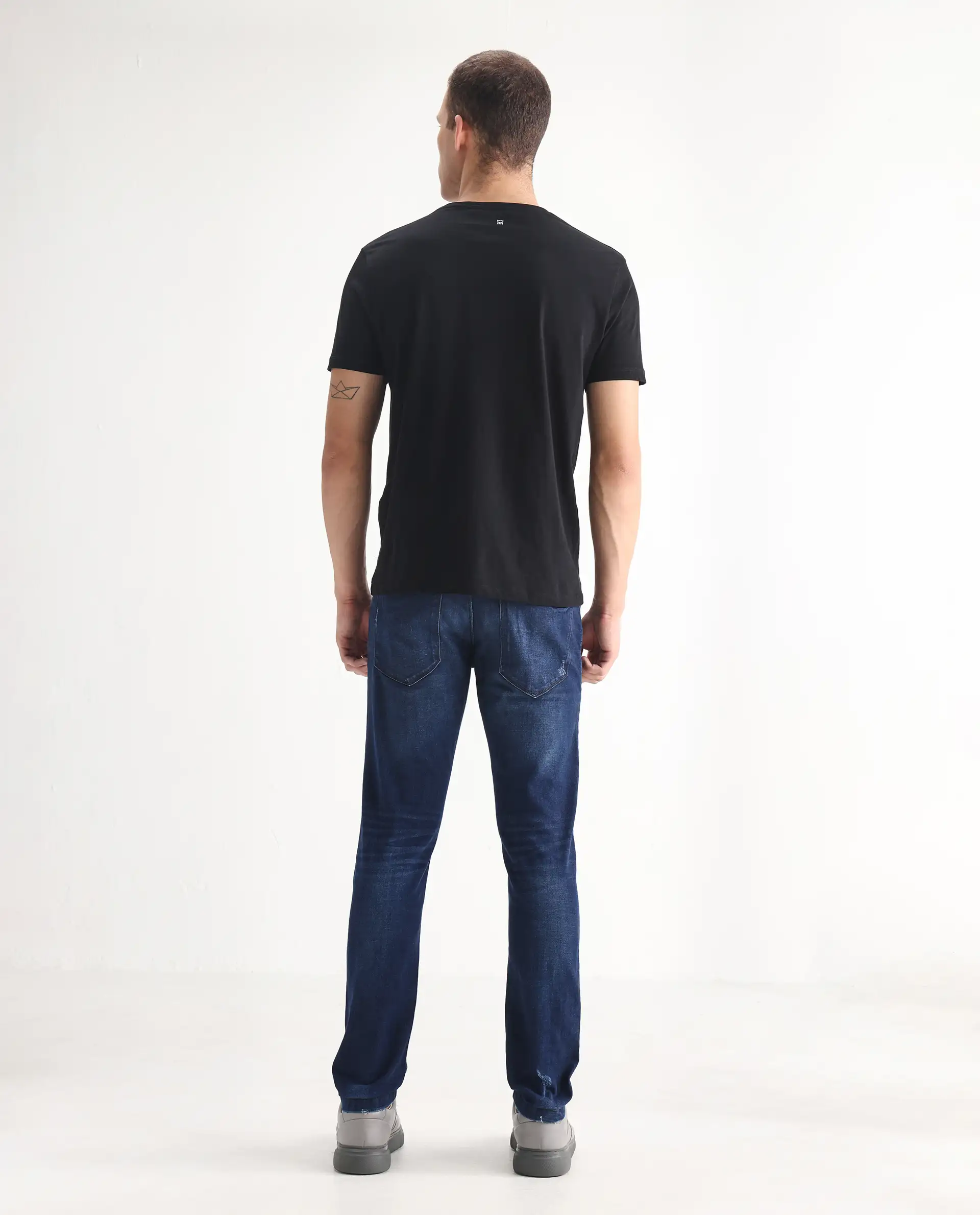 Rare Rabbit Men's Reno Blue Cotton Plain Hawk Slim Fit Jeans - Image 8