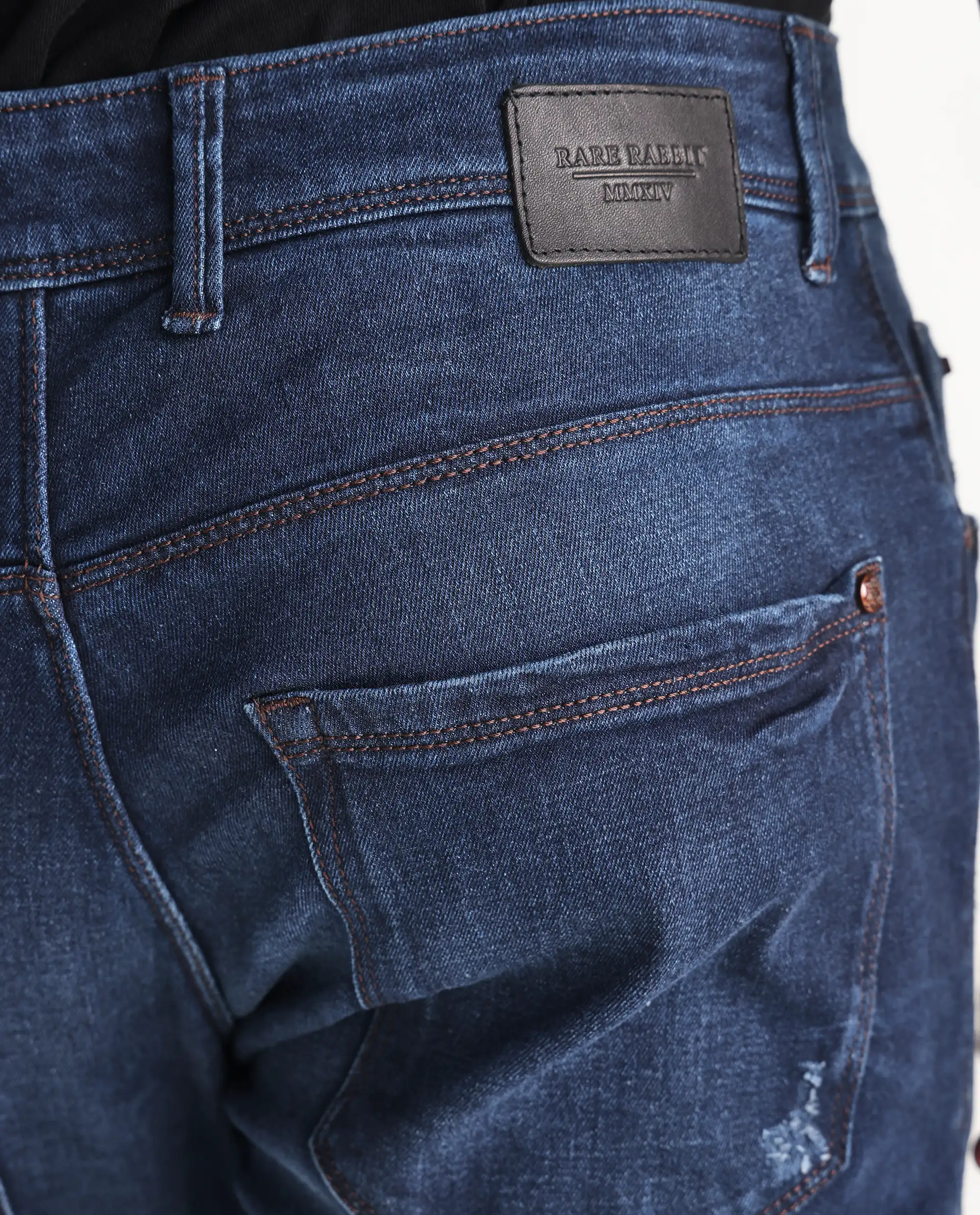Rare Rabbit Men's Reno Blue Cotton Plain Hawk Slim Fit Jeans - Image 9