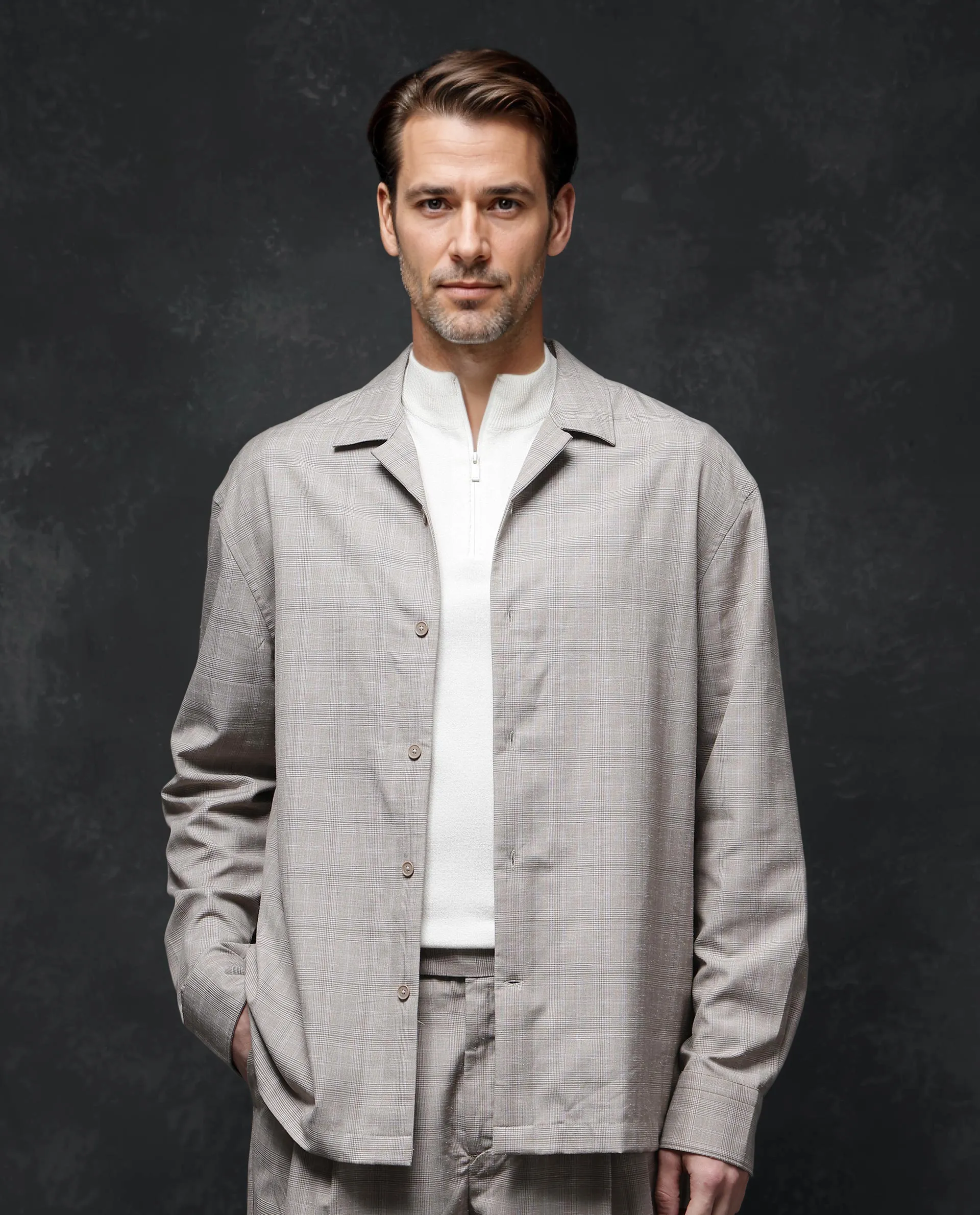 Rare Rabbit Men's Reno Beige Cotton Checked Print Regular Fit Full Sleeve Lapel Neck Shirt