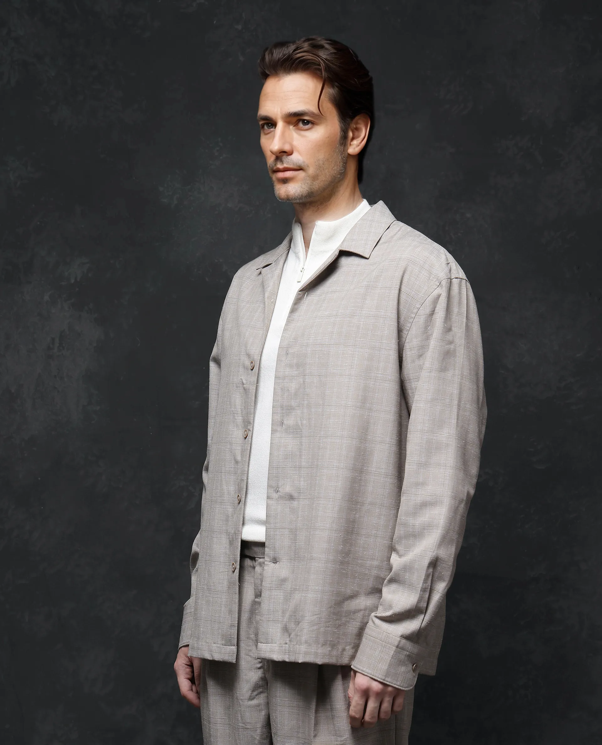 Rare Rabbit Men's Reno Beige Cotton Checked Print Regular Fit Full Sleeve Lapel Neck Shirt - Image 6