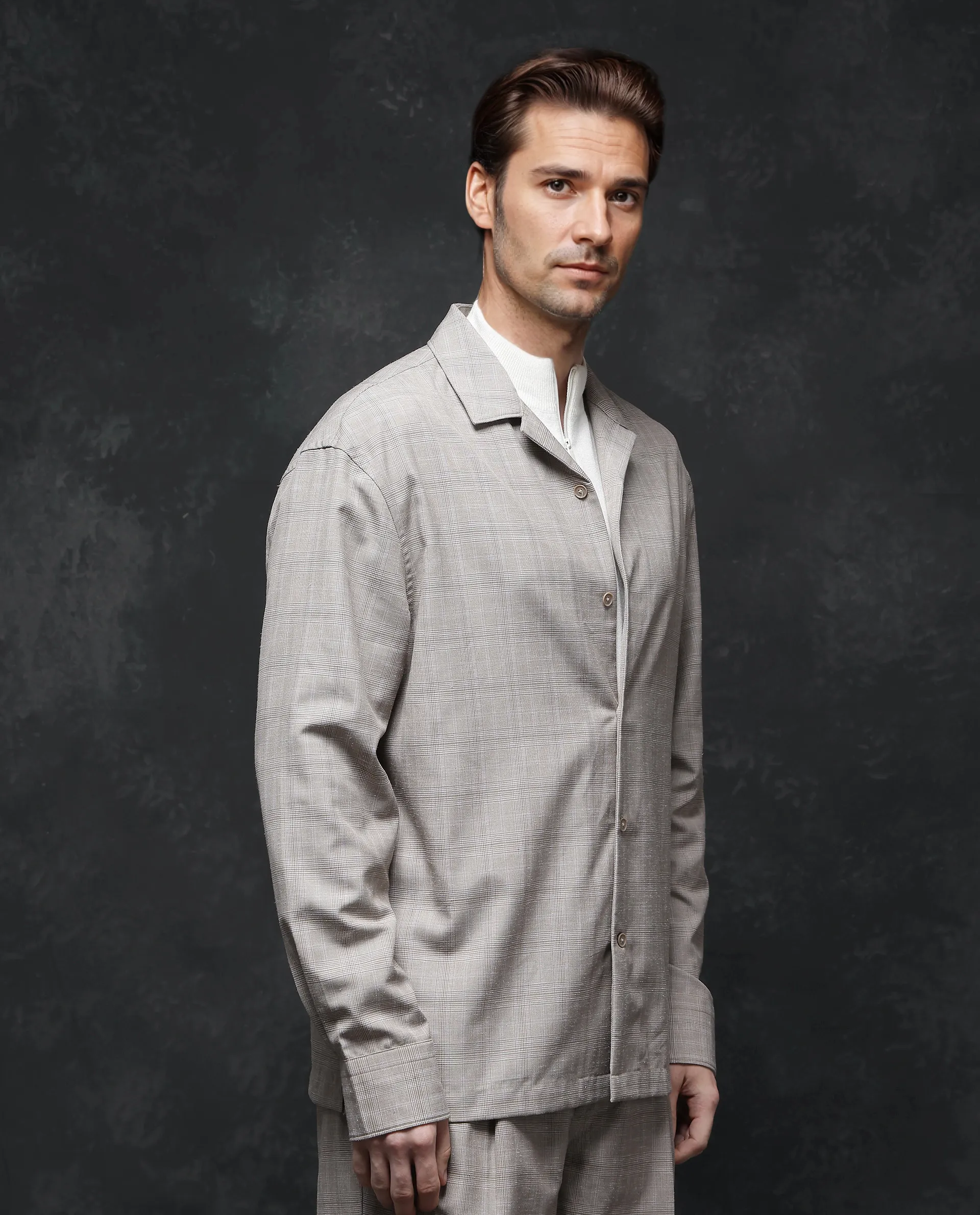 Rare Rabbit Men's Reno Beige Cotton Checked Print Regular Fit Full Sleeve Lapel Neck Shirt - Image 7