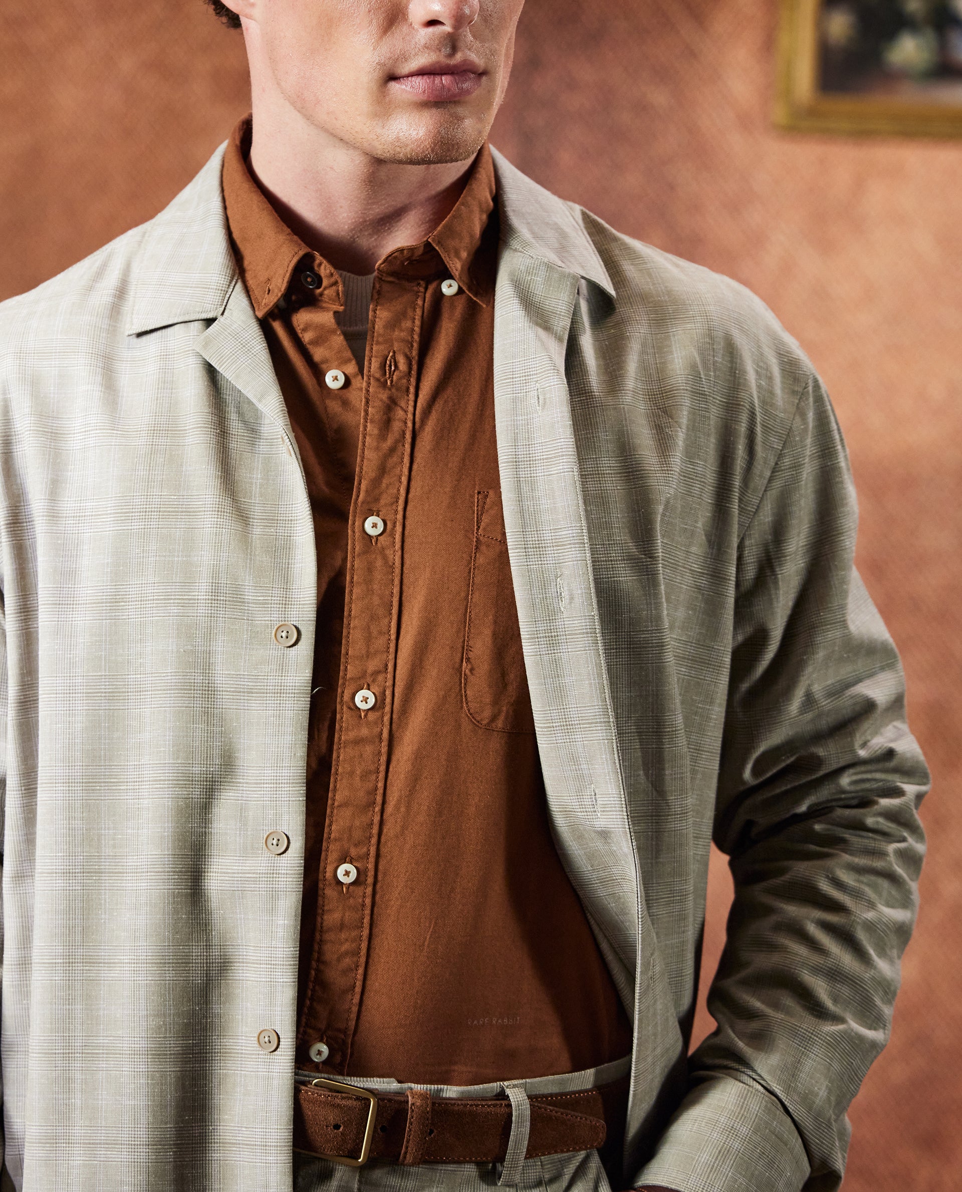 Rare Rabbit Men's Reno Beige Cotton Checked Print Regular Fit Full Sleeve Lapel Neck Shirt - Image 8