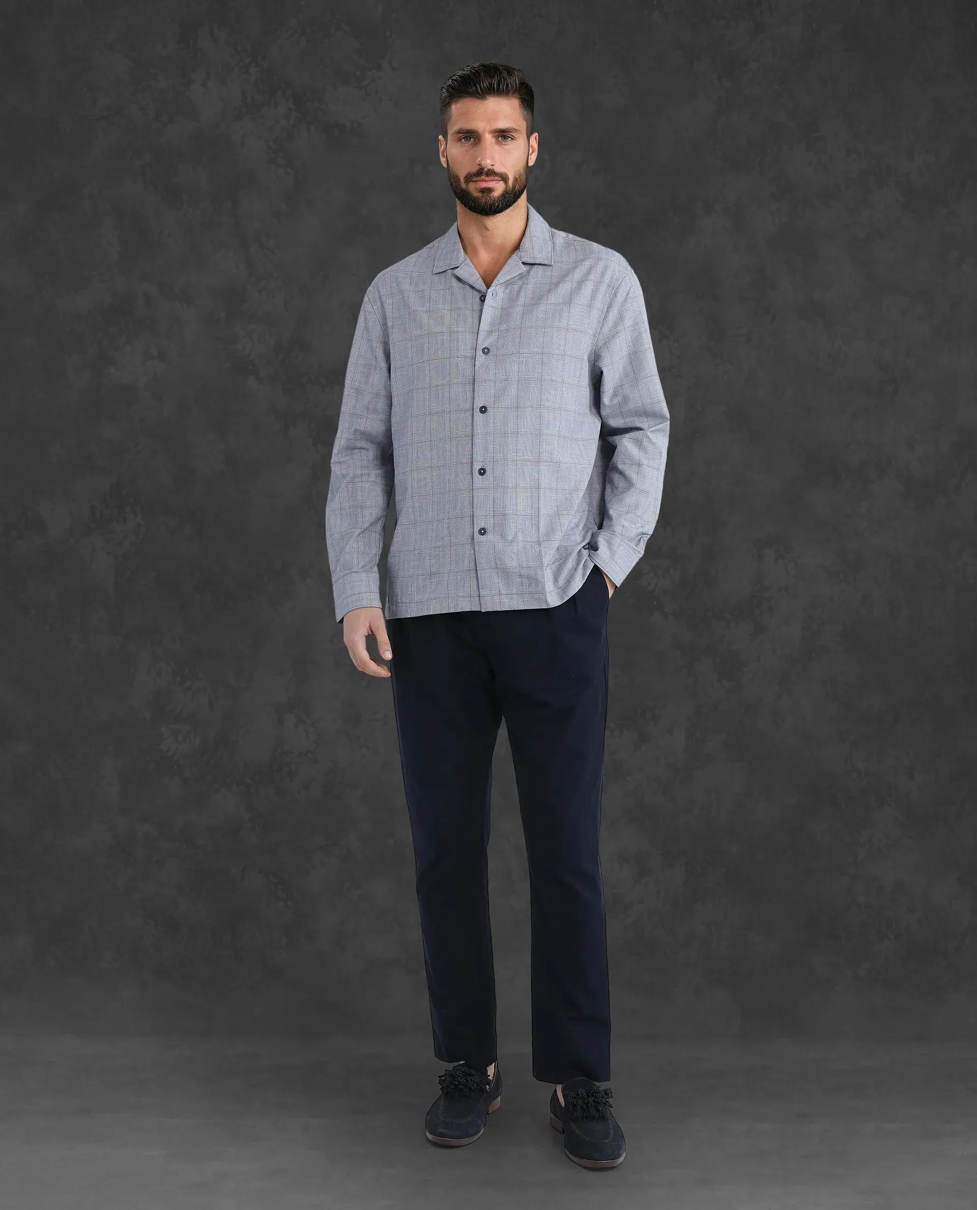 Rare Rabbit Men's Reno Blue Cotton Checked Print Regular Fit Full Sleeve Collared Shirt - Image 2