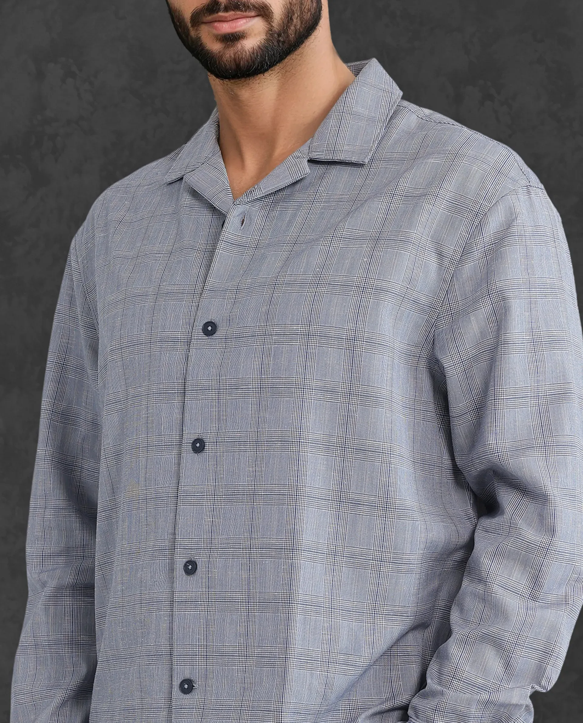 Rare Rabbit Men's Reno Blue Cotton Checked Print Regular Fit Full Sleeve Collared Shirt - Image 3