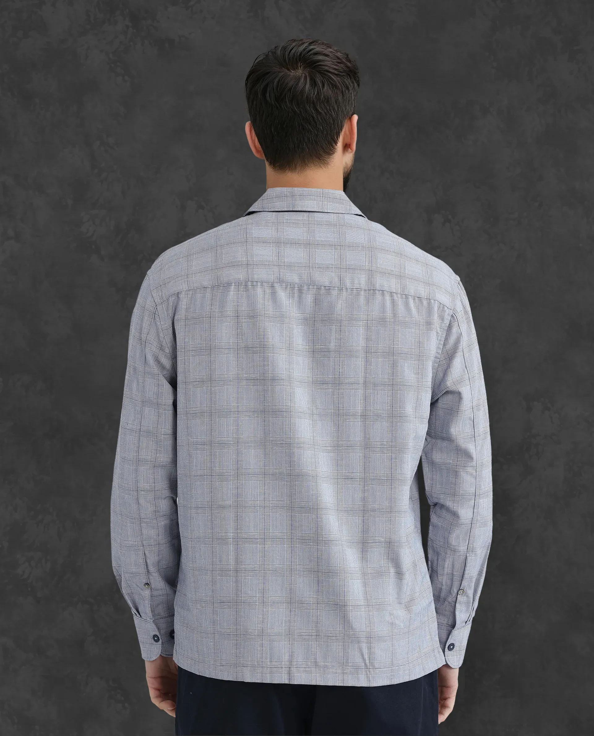 Rare Rabbit Men's Reno Blue Cotton Checked Print Regular Fit Full Sleeve Collared Shirt - Image 4